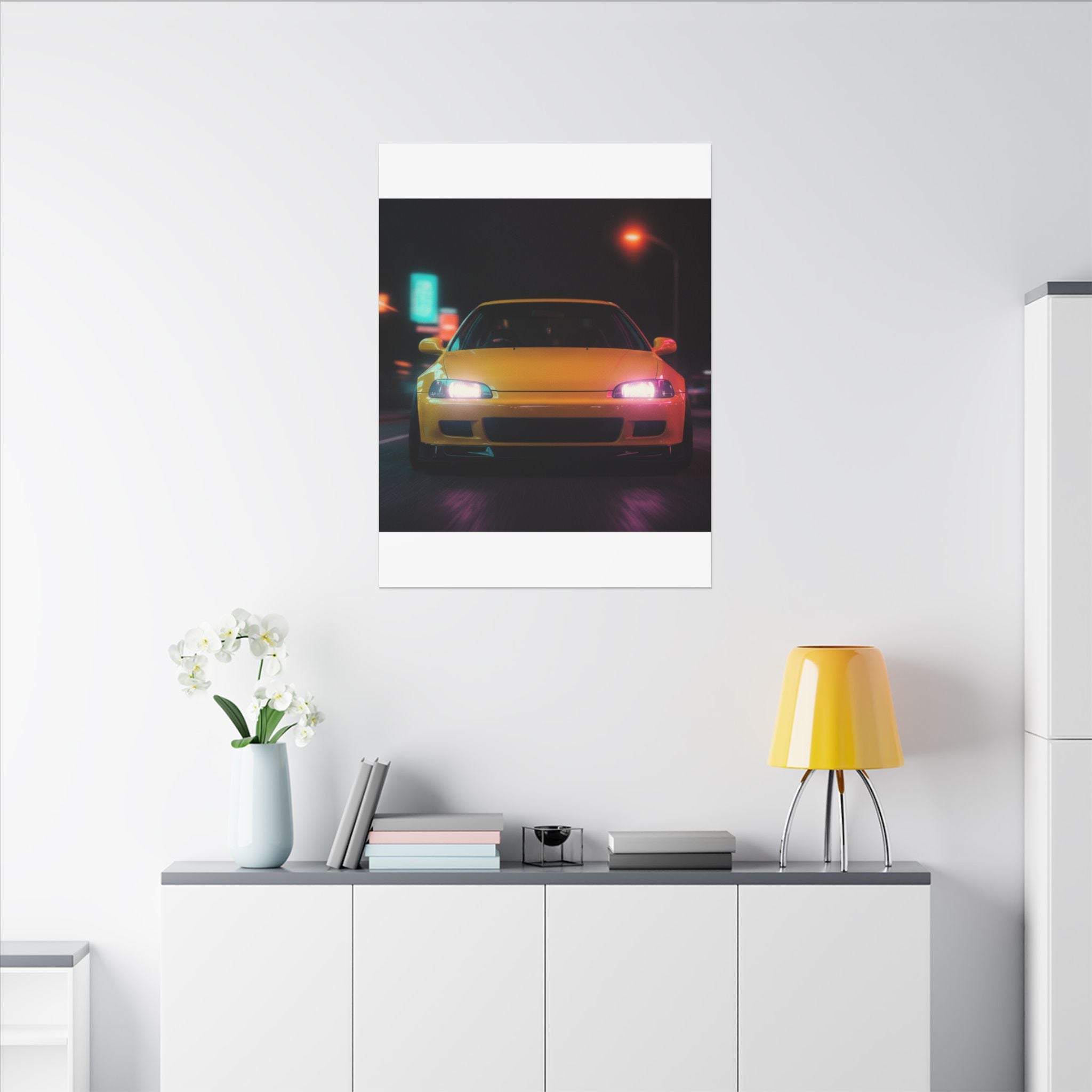 Neon Night JDM Yellow Coupe Street Matte Canvas