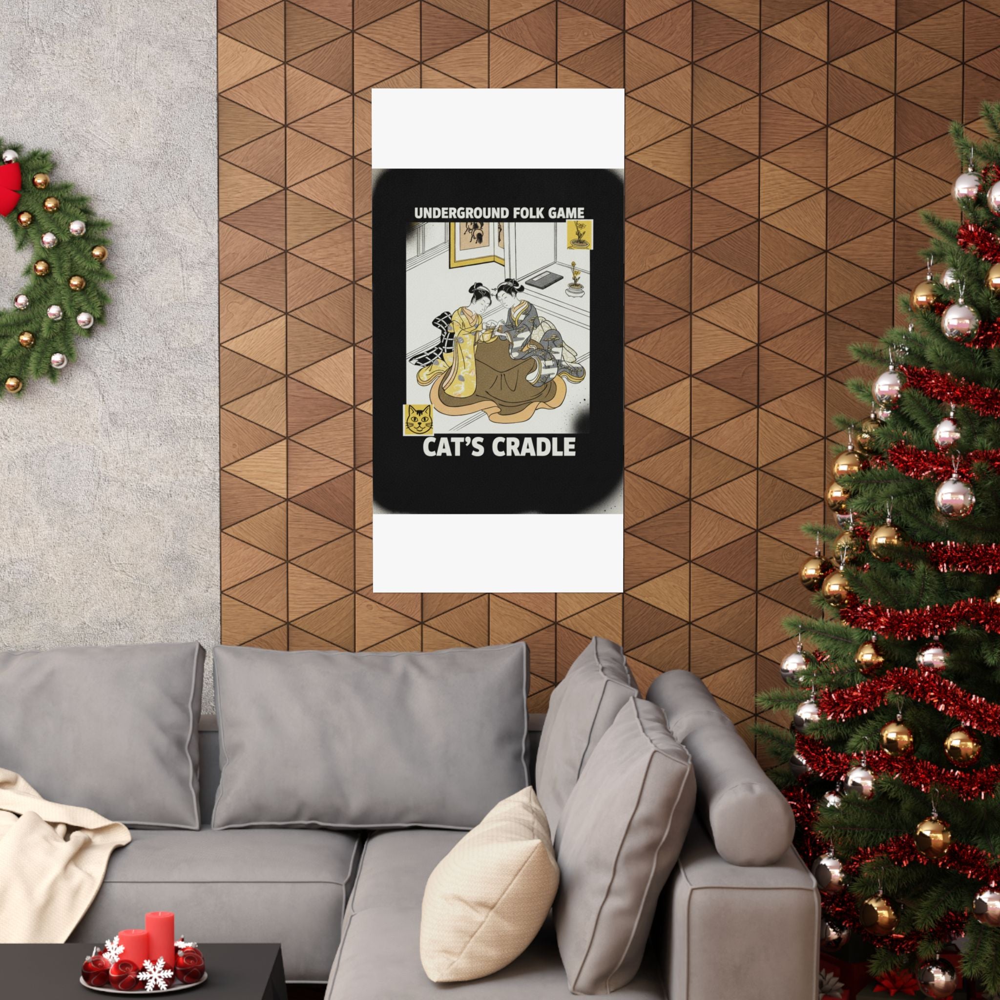 Streetwear Collage — Two Young Women Seated By A Kotatsu Playing Cat'S Cradle — Matte Poster