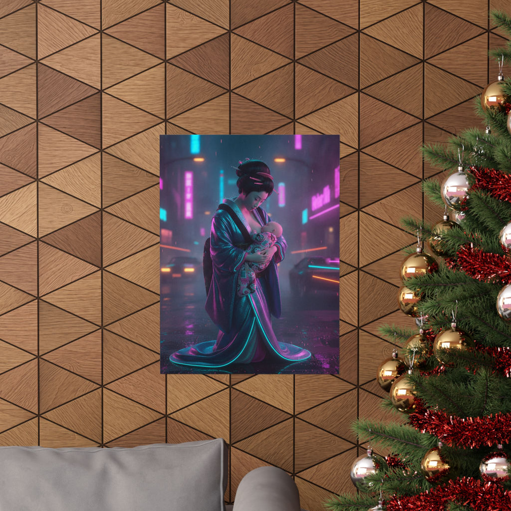 Neon Noir — Young Mother Nursing Her Baby — Matte Poster