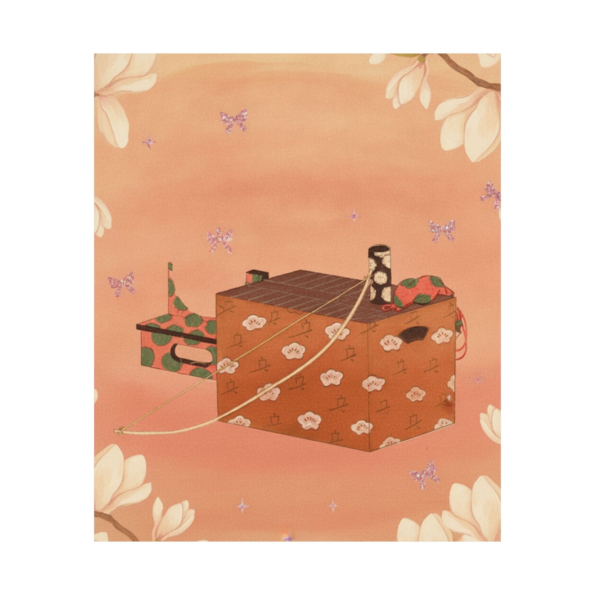 Southern Sunset — Box For Sugoroku Game (A Kind Of Backgammon), Bow And Drum — Matte Poster