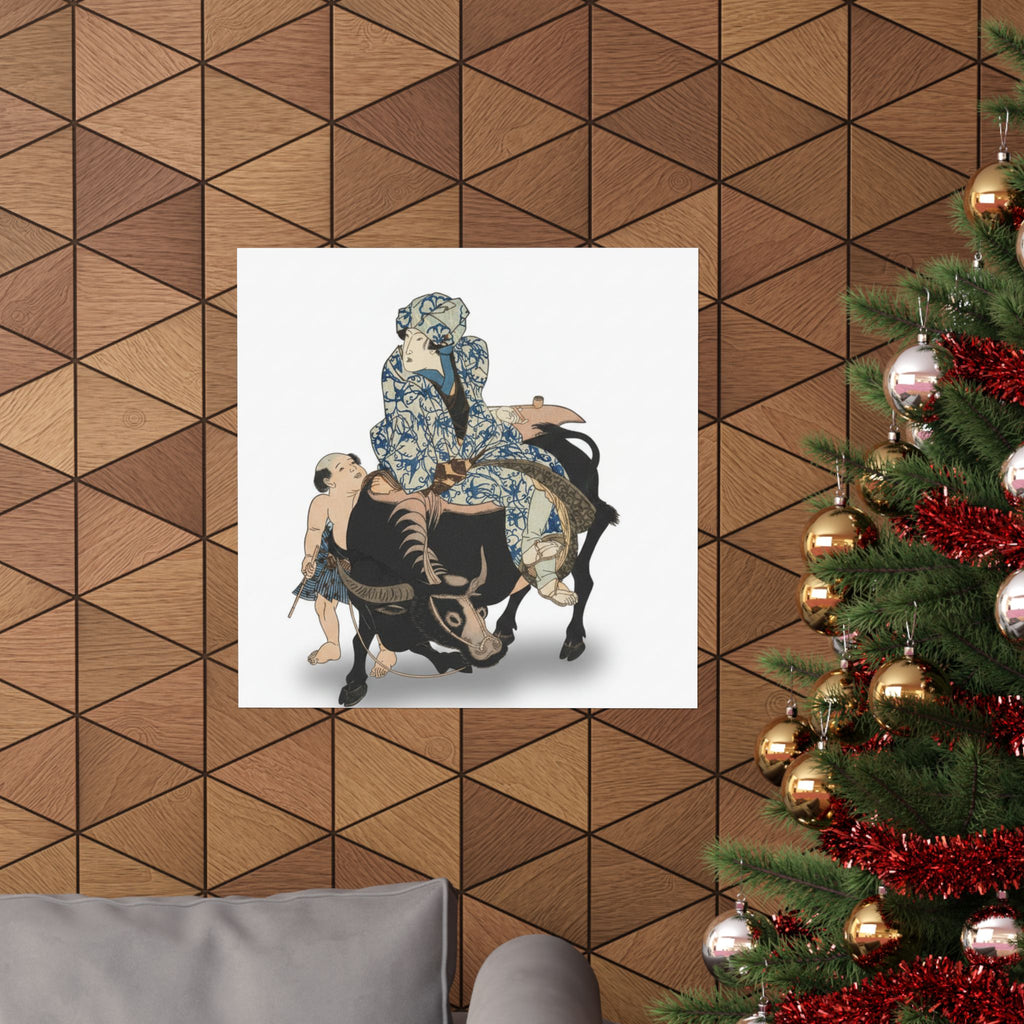 Ecommerce Main — Roshungi (Chinese, Lu Zhunyi) As A Woman With A Pipe Riding On A Buffalo — Matte Poster