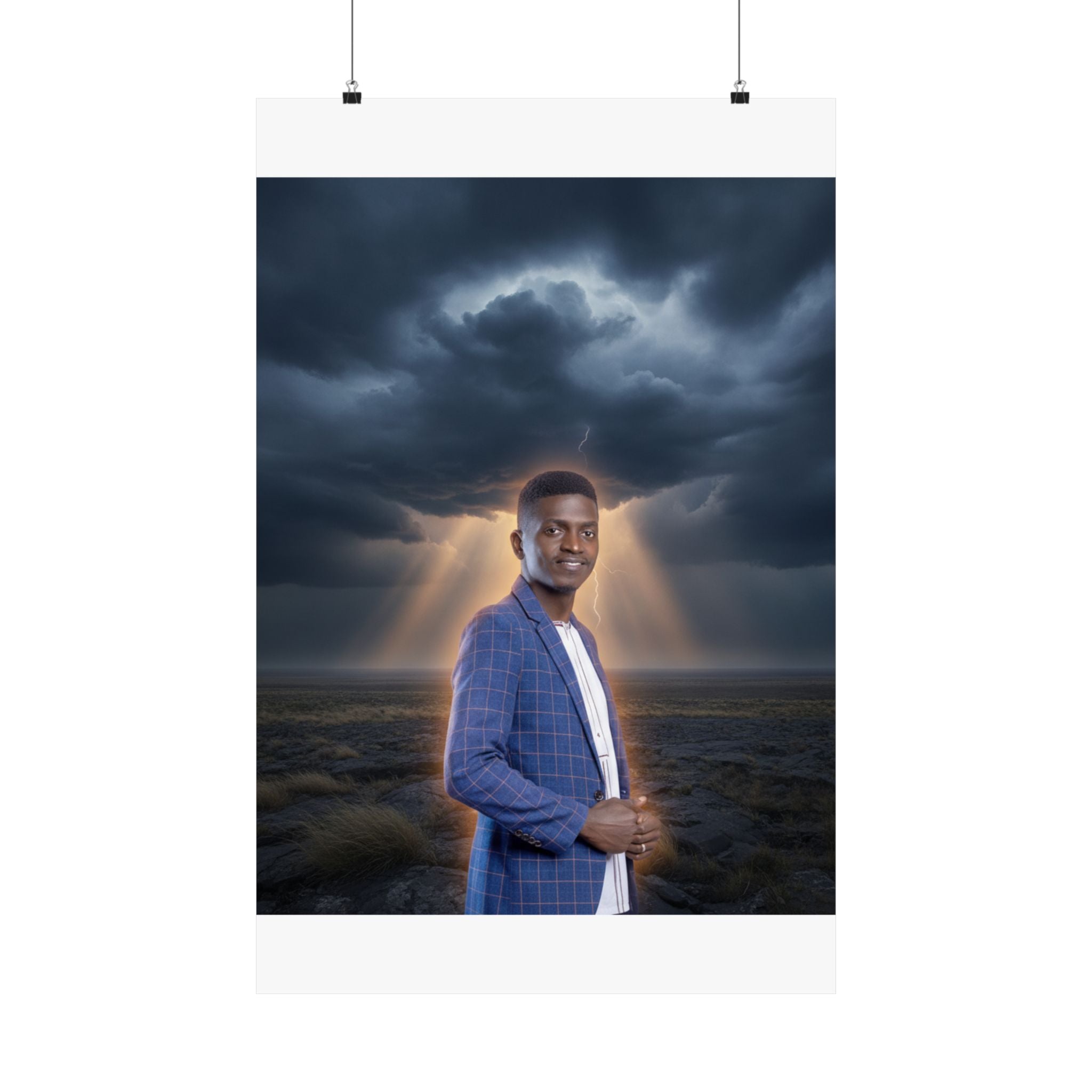 Smiling Man Blue Check Blazer Storm Sunrays Matte Poster