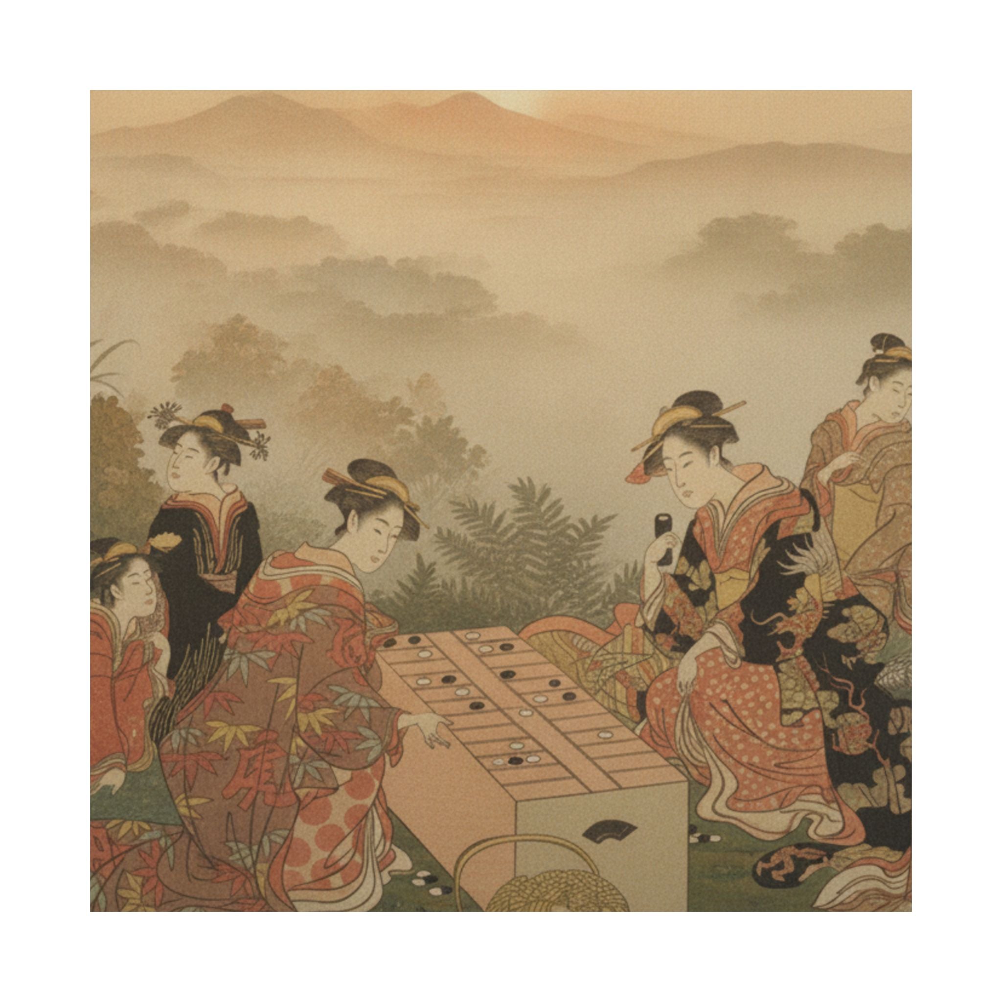Scenic Nature — Two Young Women Playing A Game Of Sugoroku — Matte Poster