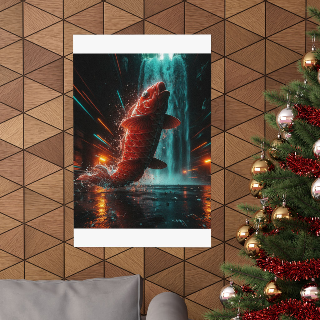 Fast Furious — Red Carp Ascending A Waterfall — Matte Poster
