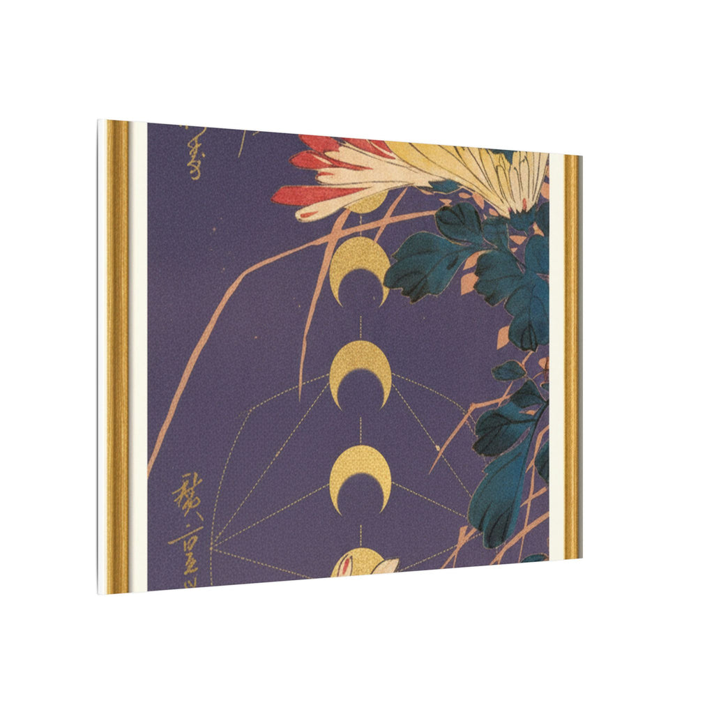 Chrysanthemum and Gold Moon Phases Woodblock Matte Canvas