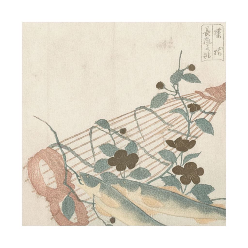 Botanical — Sweet Fishes Of The Nagara River, With Baskets And Flowers — Matte Poster