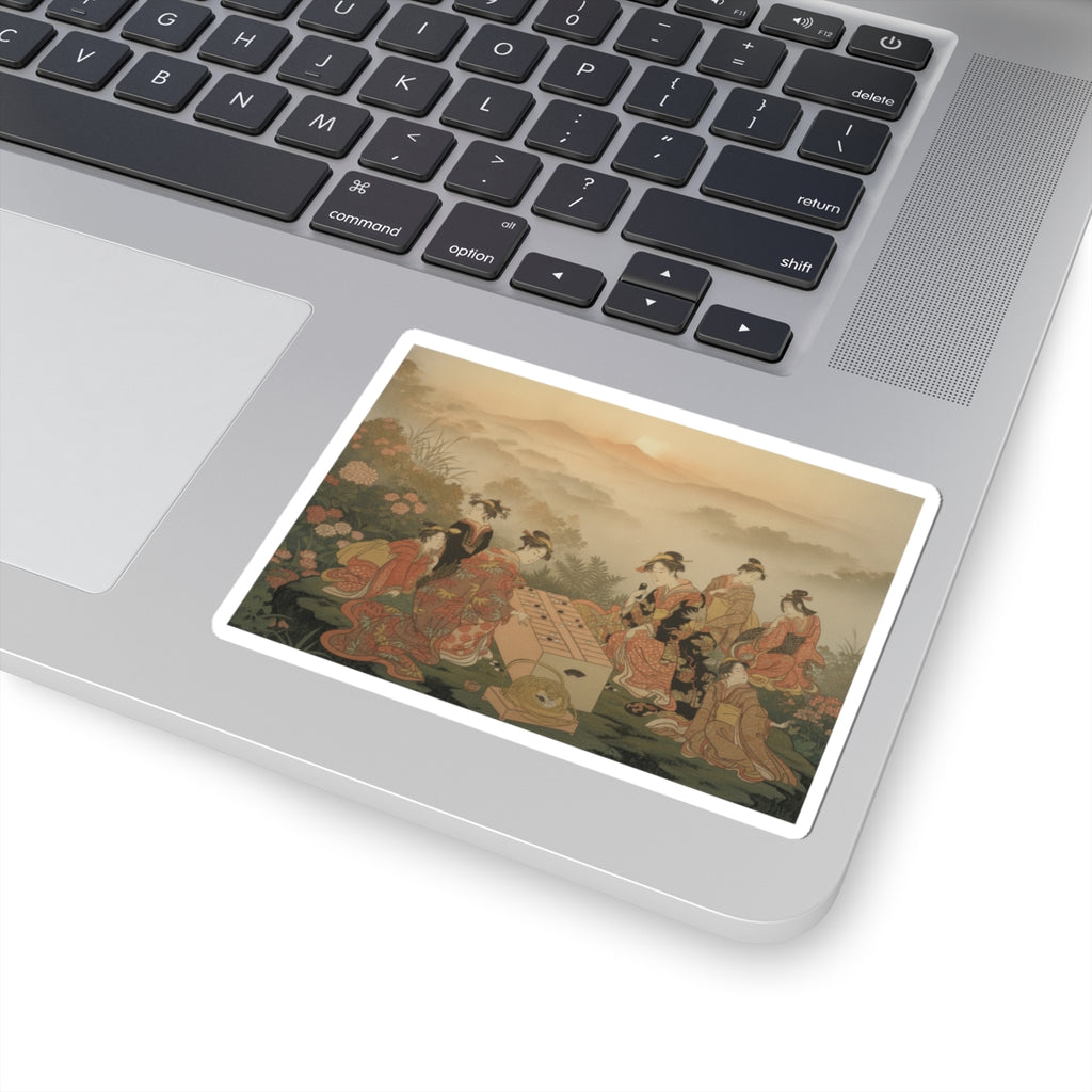 Scenic Nature — Two Young Women Playing A Game Of Sugoroku — Kiss-Cut Sticker
