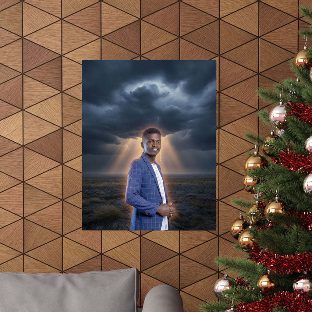 Smiling Man Blue Check Blazer Storm Sunrays Matte Poster