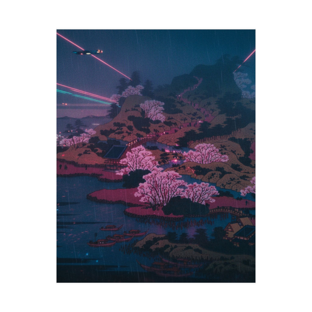 Neon Noir — Tenpōzan At The Mouth Of The Aji River In Settsu Province (Sesshū Ajikawaguchi T — Matte Poster