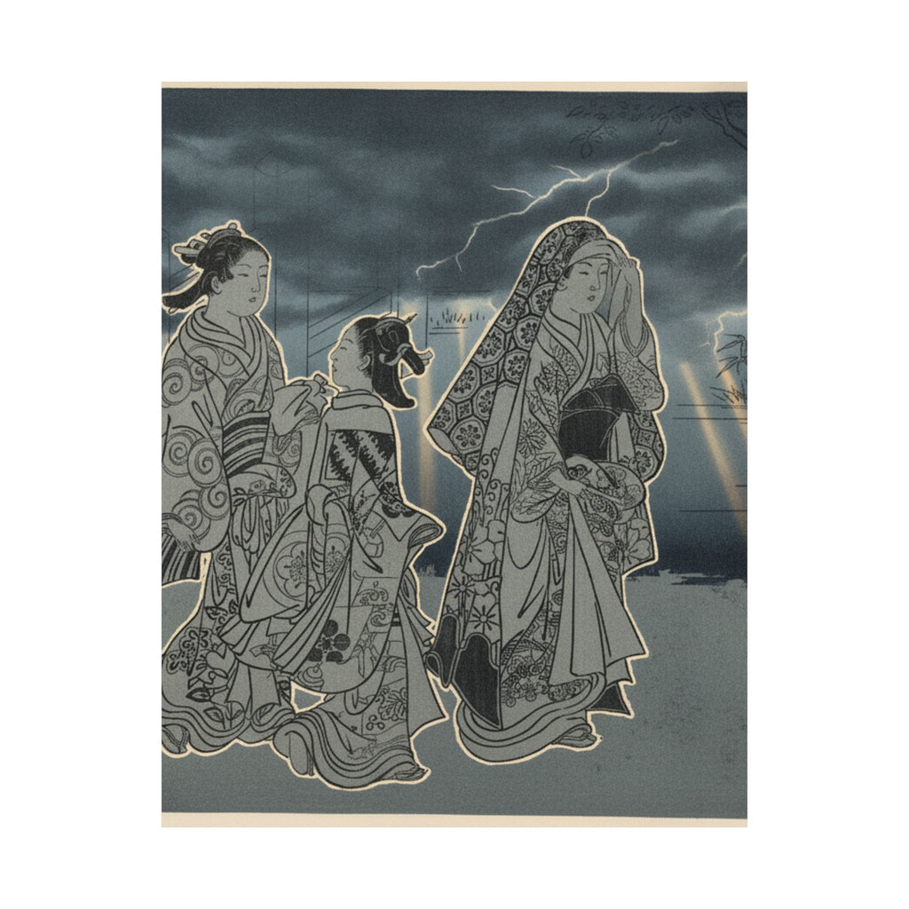 Dramatic Storm — A Courtesan Followed By Two Girl Attendants — Matte Poster