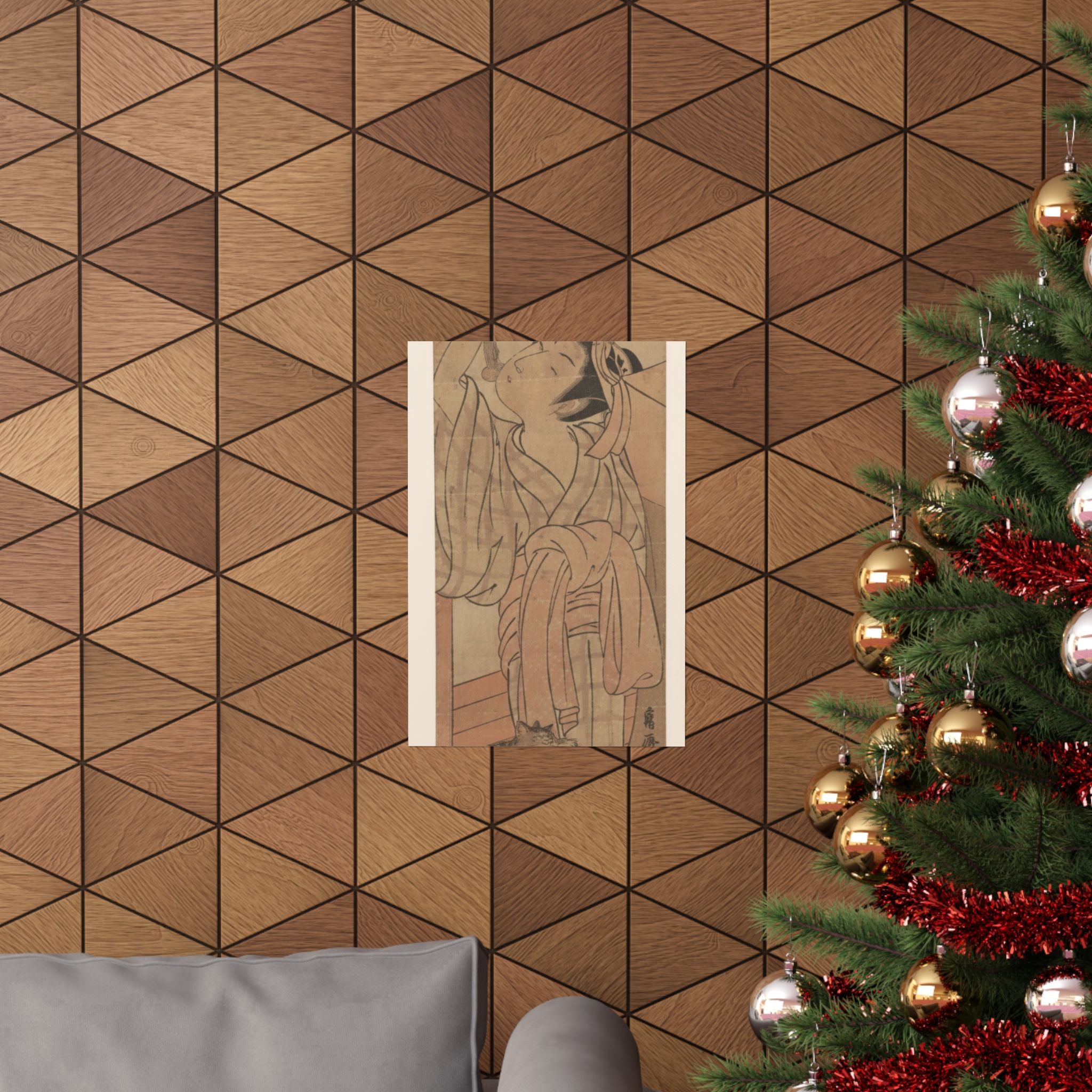Ecommerce Main — Young Lady Toying With The Tassel Of Her Bed–Net While A Cat Plays At Her Feet — Matte Poster