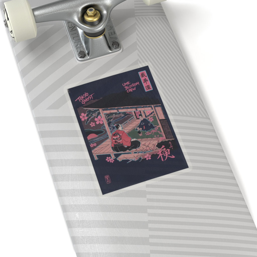 Japanese Street — Samurai Admiring Pine-Tree And Plum Blossoms — Kiss-Cut Sticker