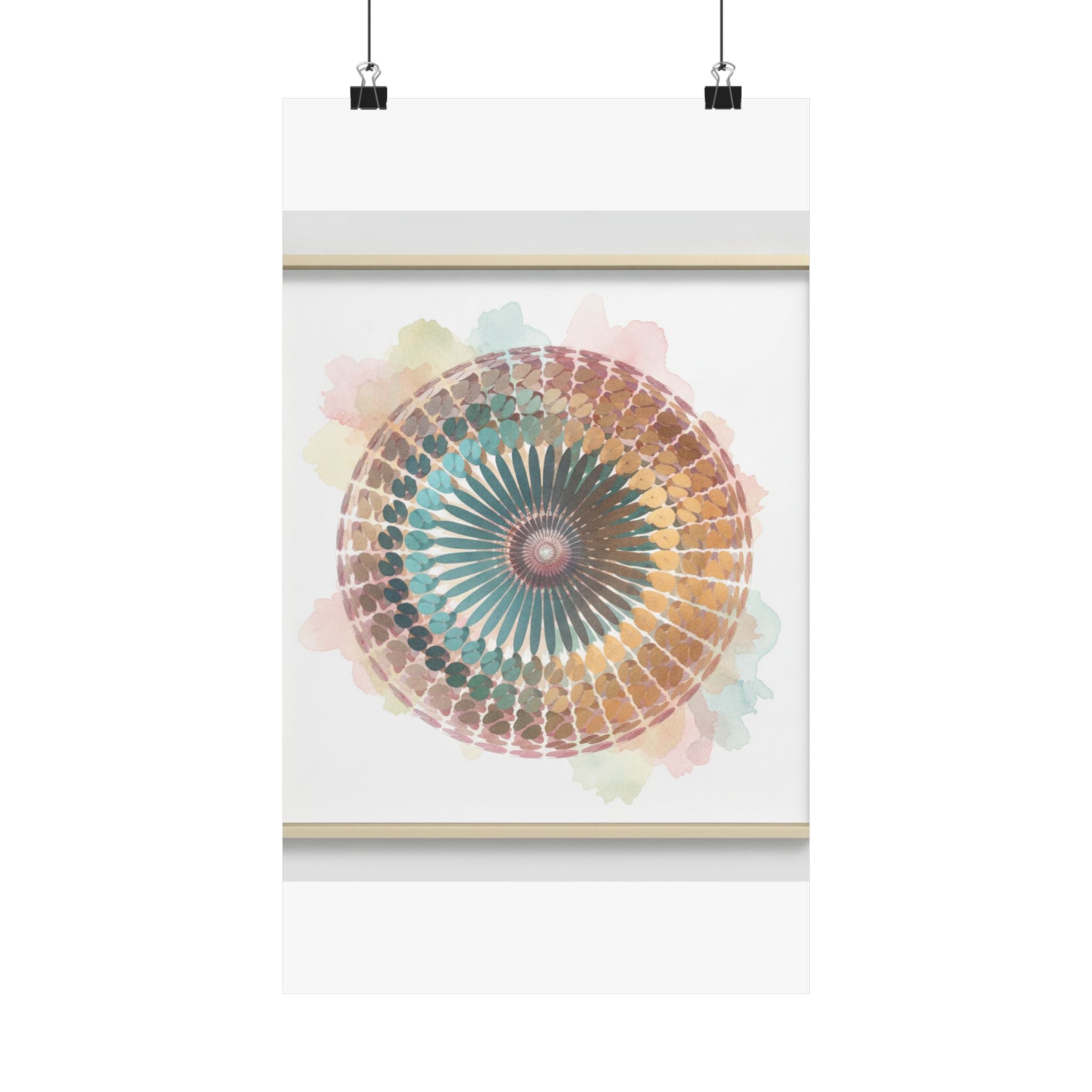 Terracotta and Teal Watercolour Spiral Mandala Poster