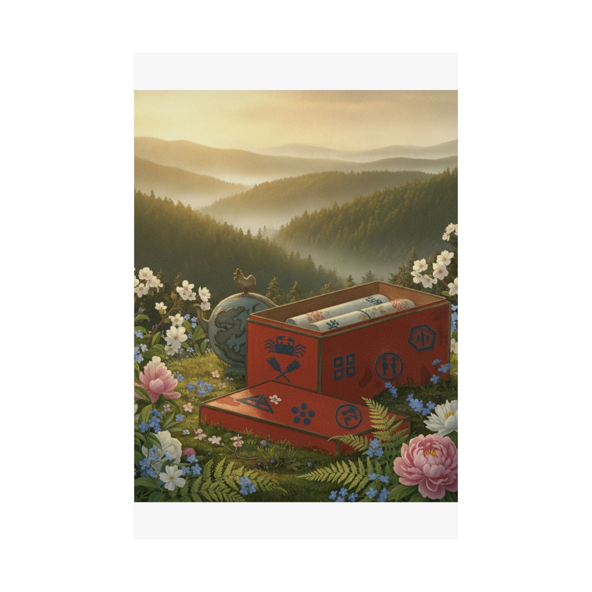 Scenic Nature — Red Lacquer Box And Water-Pot — Matte Poster