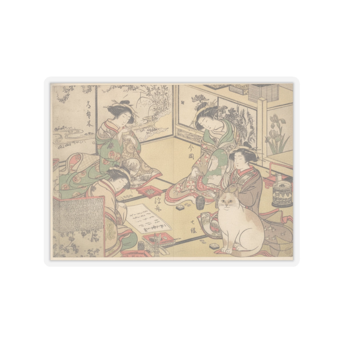 Botanical — Four Oiran Of The House Called Kadokana-Ya Playing The Game Of Ko-Awase (Incense — Kiss-Cut Sticker
