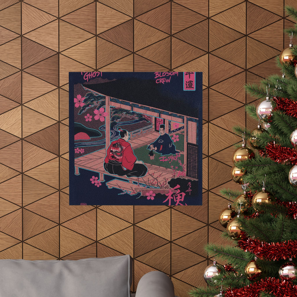 Japanese Street — Samurai Admiring Pine-Tree And Plum Blossoms — Matte Poster