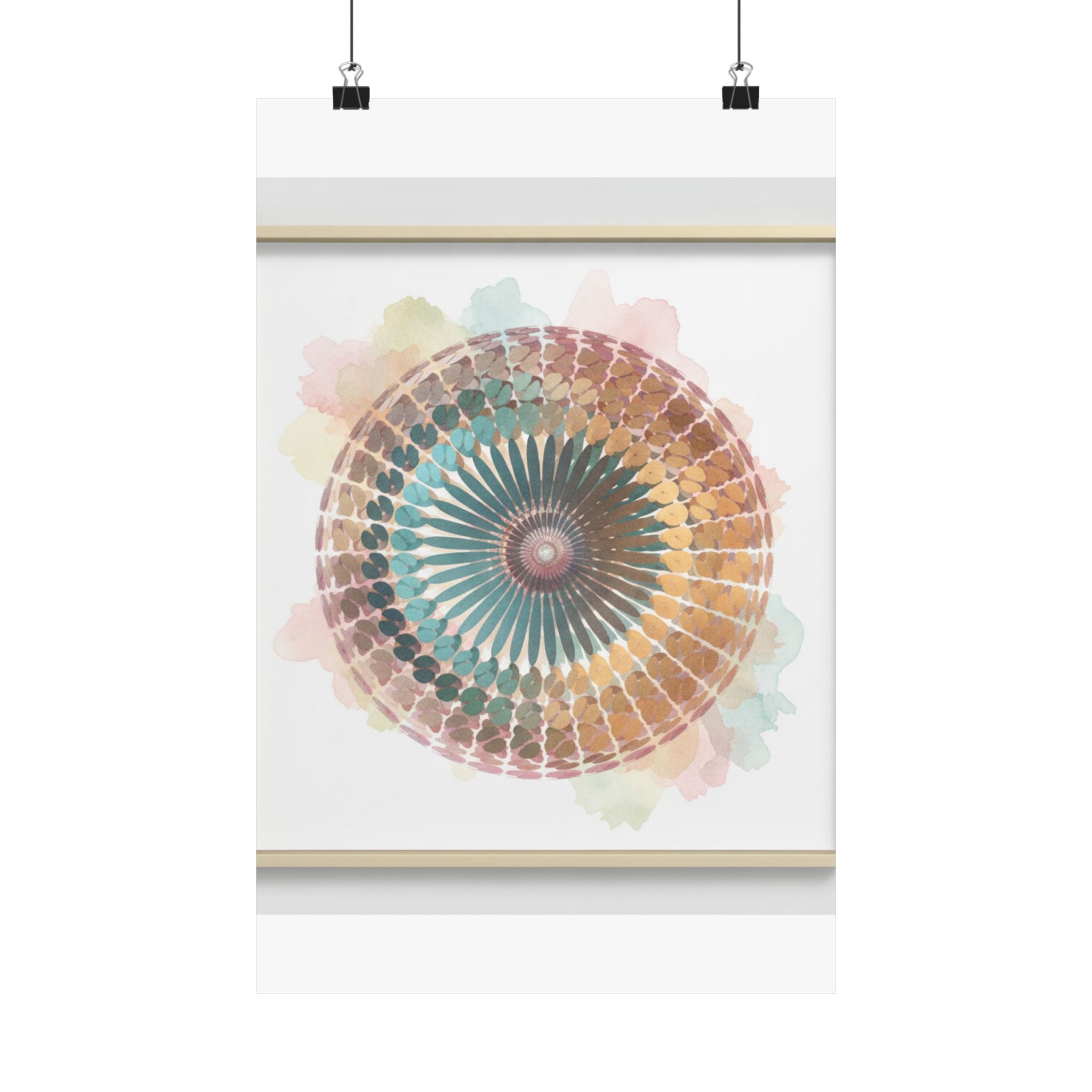 Terracotta and Teal Watercolour Spiral Mandala Poster