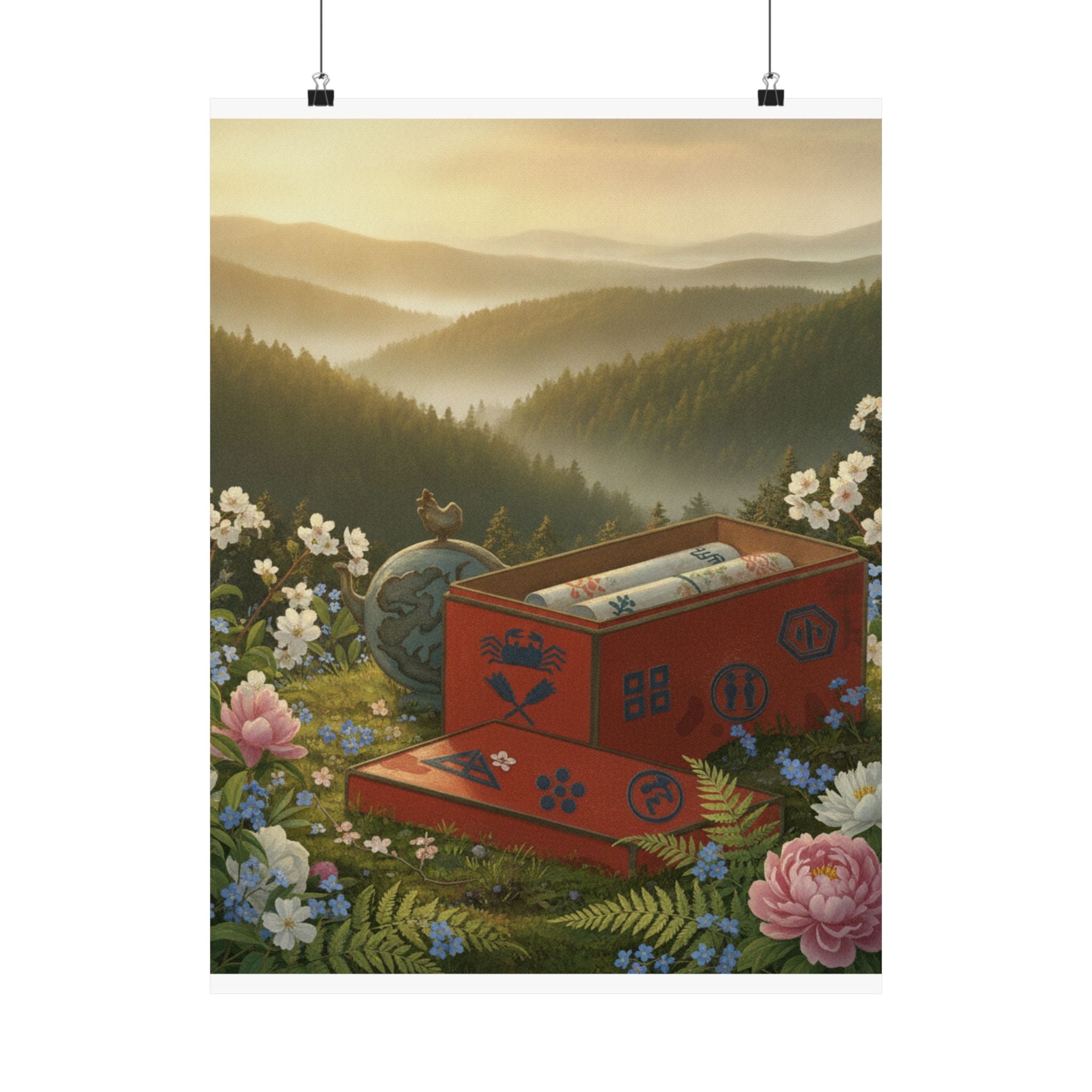 Scenic Nature — Red Lacquer Box And Water-Pot — Matte Poster