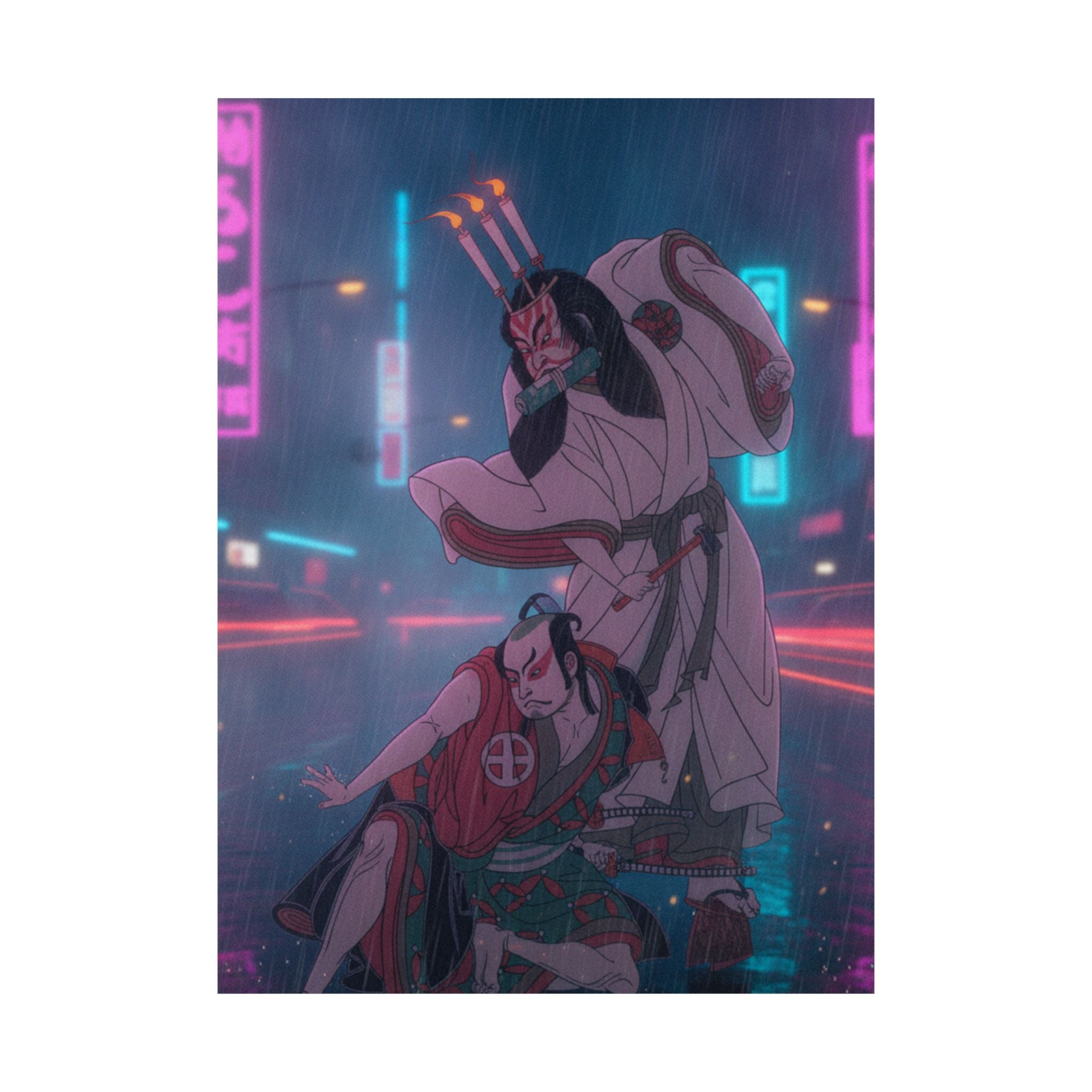 Neon Noir — Kabuki Actors Ichimura Uzaemon Ix As Ko-Kakeyama And Ōtani Hiroji Iii As Kōga Sa — Matte Poster