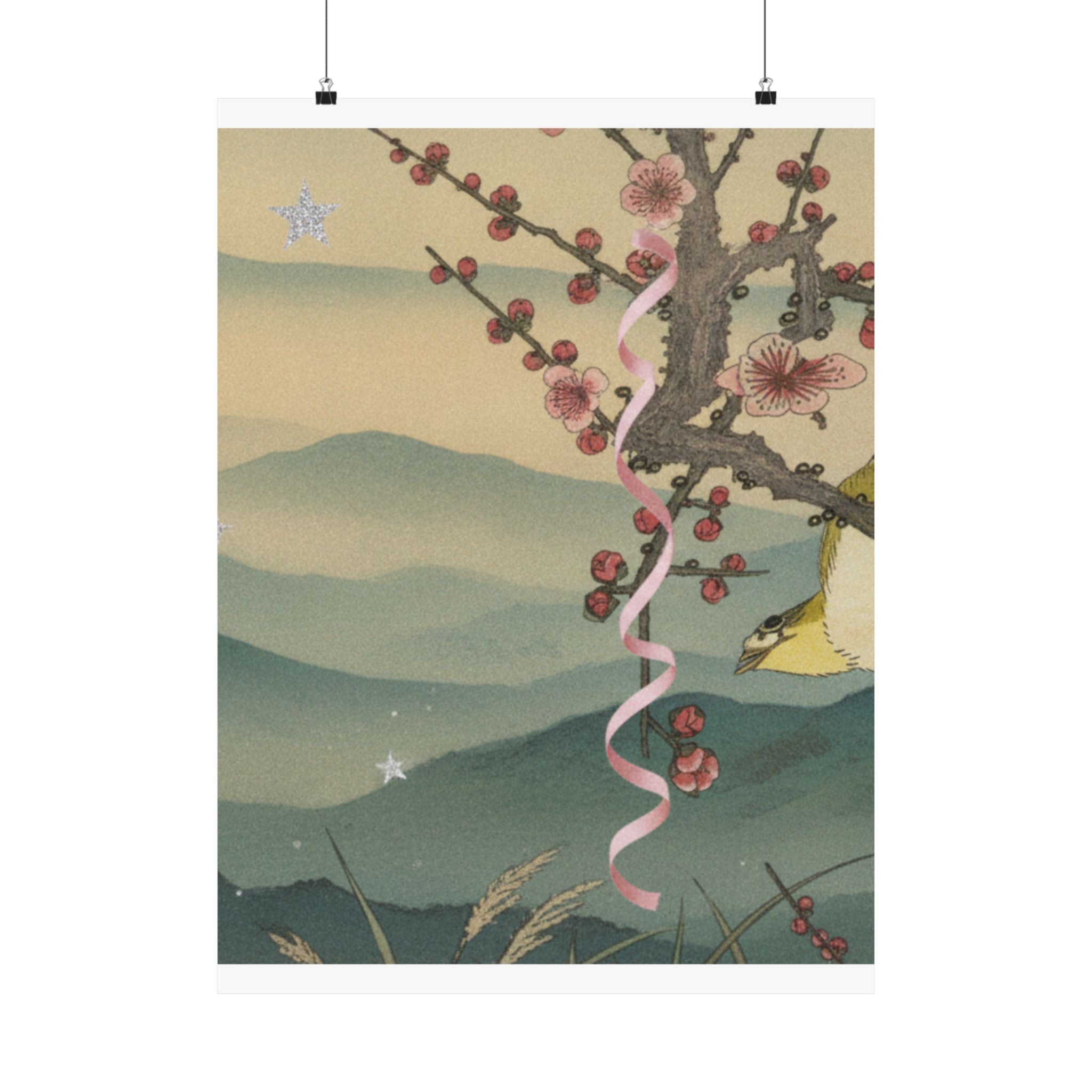 Scenic Nature — Bush Warbler On A Plum Branch (Ume Ni Uguisu) — Matte Poster