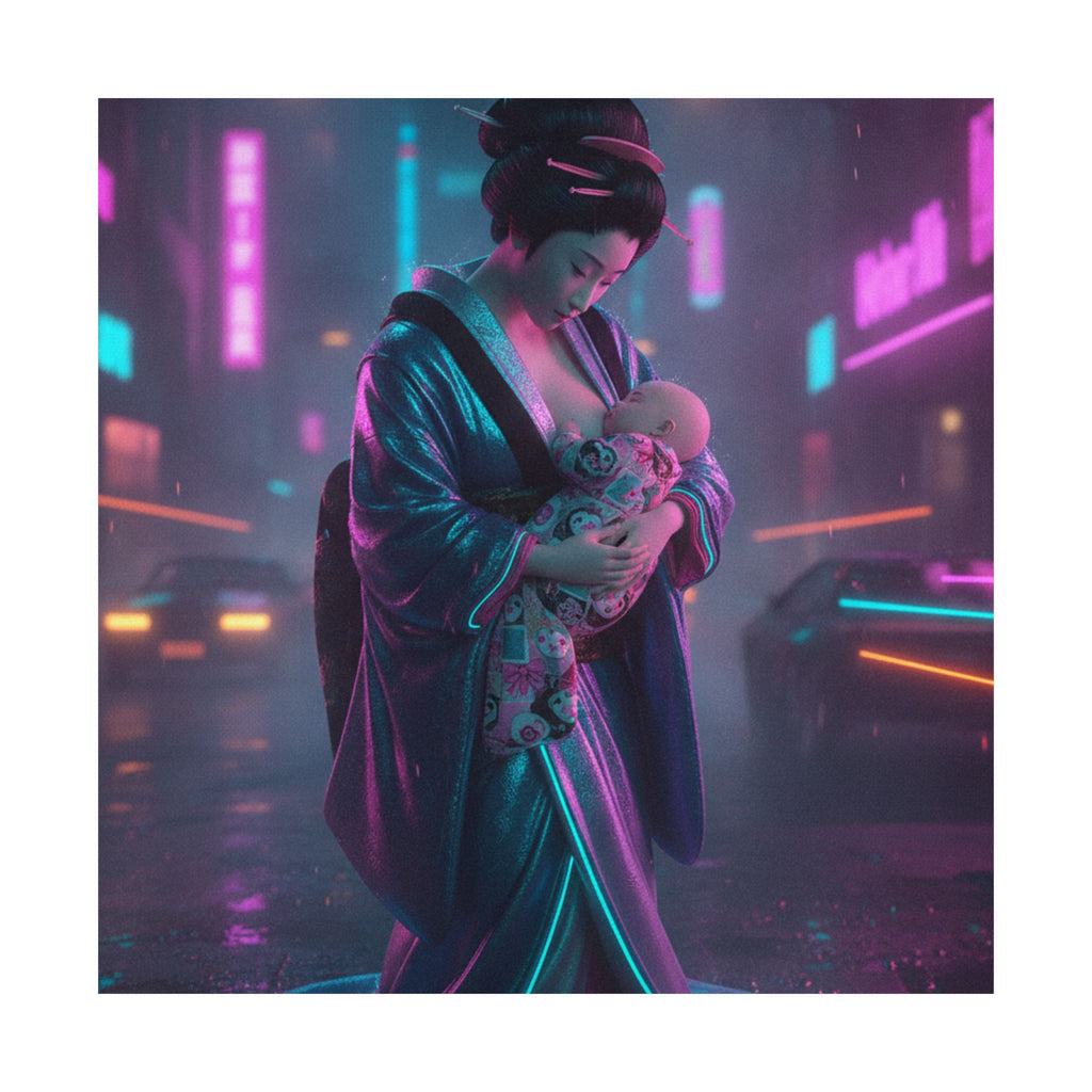 Neon Noir — Young Mother Nursing Her Baby — Matte Poster