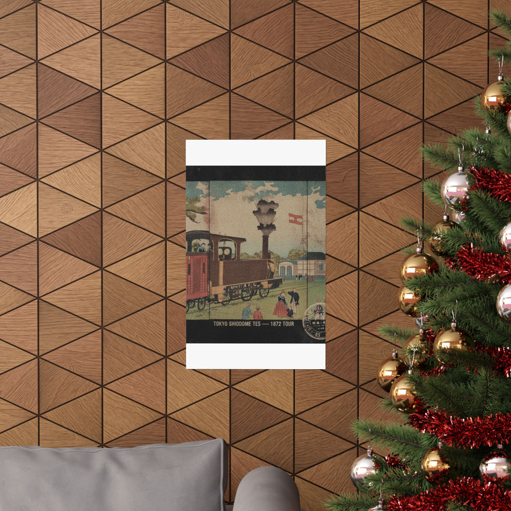 Vintage Bootleg — Illustration Of A Steam Locomotive Passing Shiodome In Tokyo (Tōkyō Shiodome Tes — Matte Poster