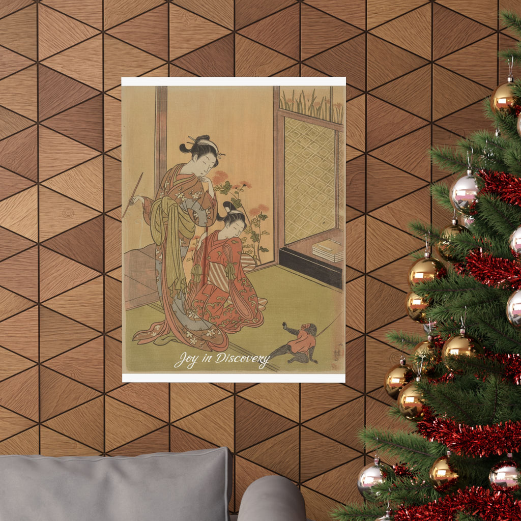 Affirmation — Two Girls Looking At A Monkey On A Leash — Matte Poster
