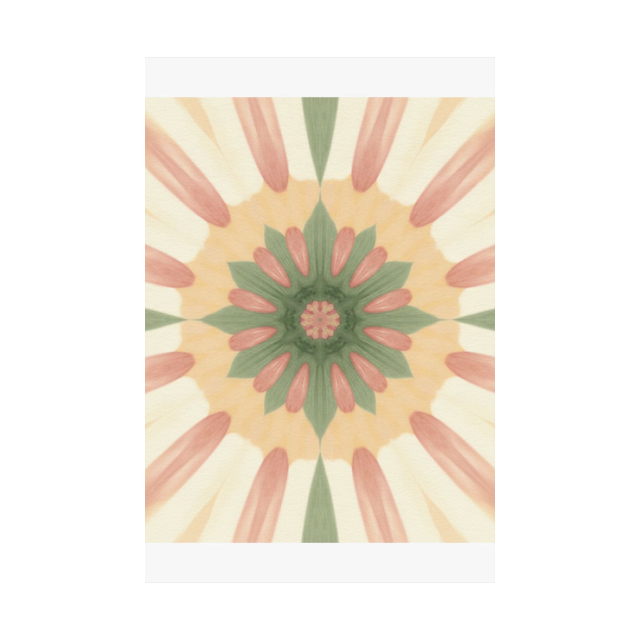 Peach and Sage Floral Kaleidoscope Mandala Poster