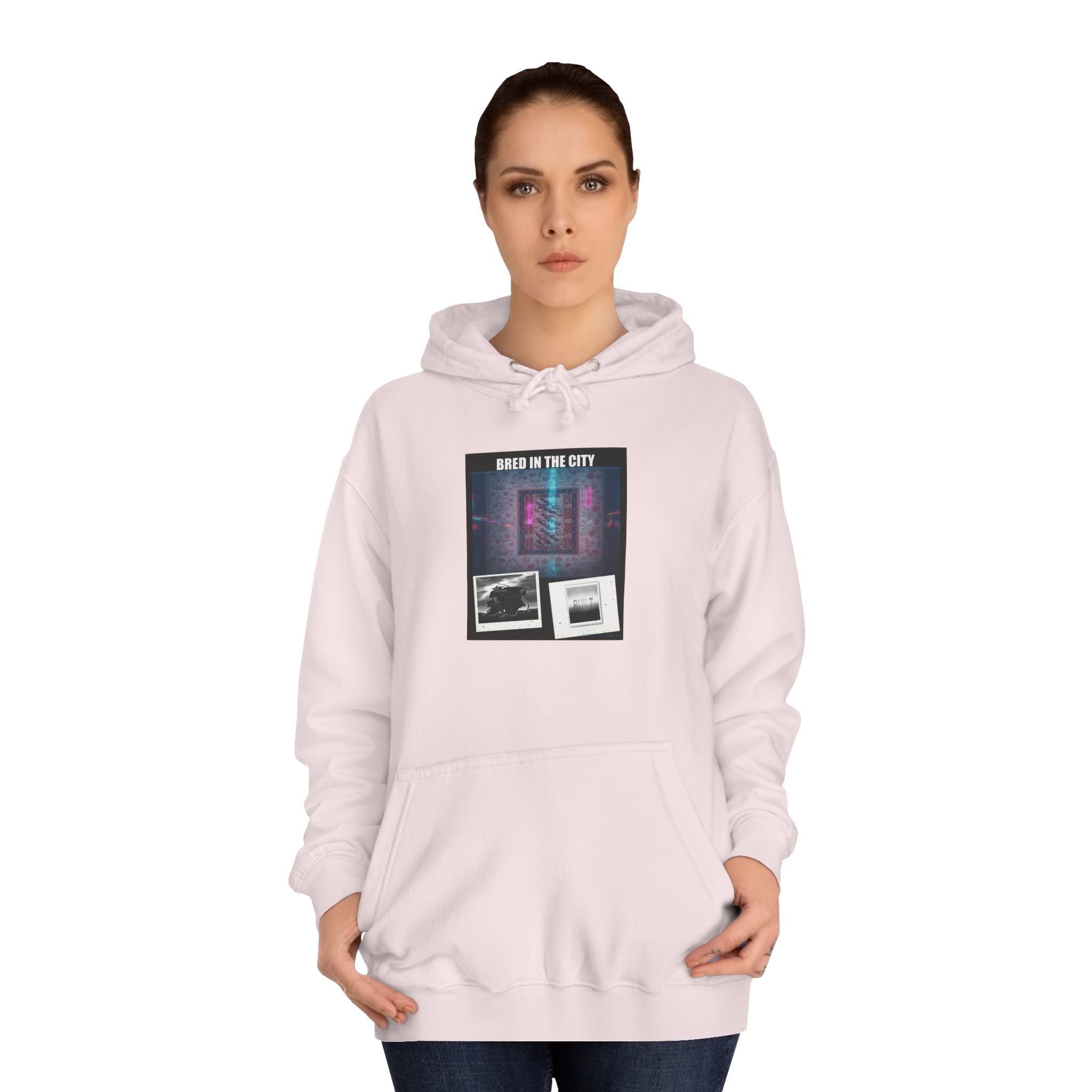 BRED IN THE CITY Purple Neon Collage Hoodie