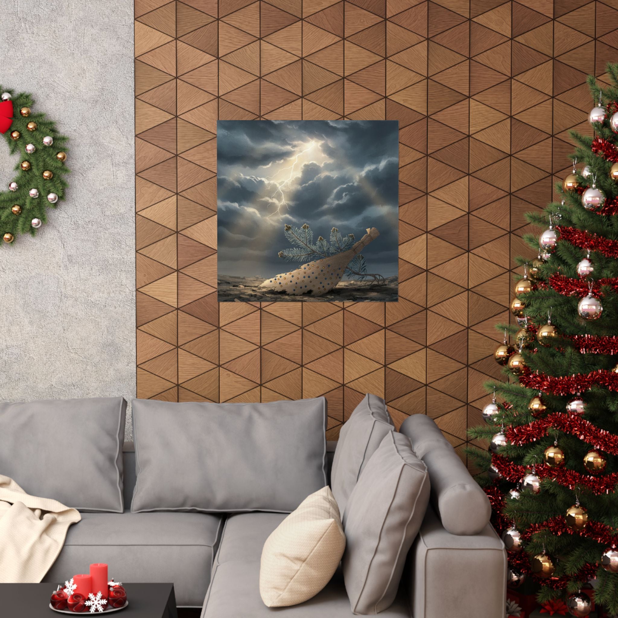Dramatic Storm — Young Pine Tree And Jeweled Broom — Matte Poster