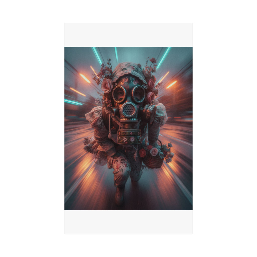 Neon Tunnel Rose Gas Mask Post-Apocalyptic Poster