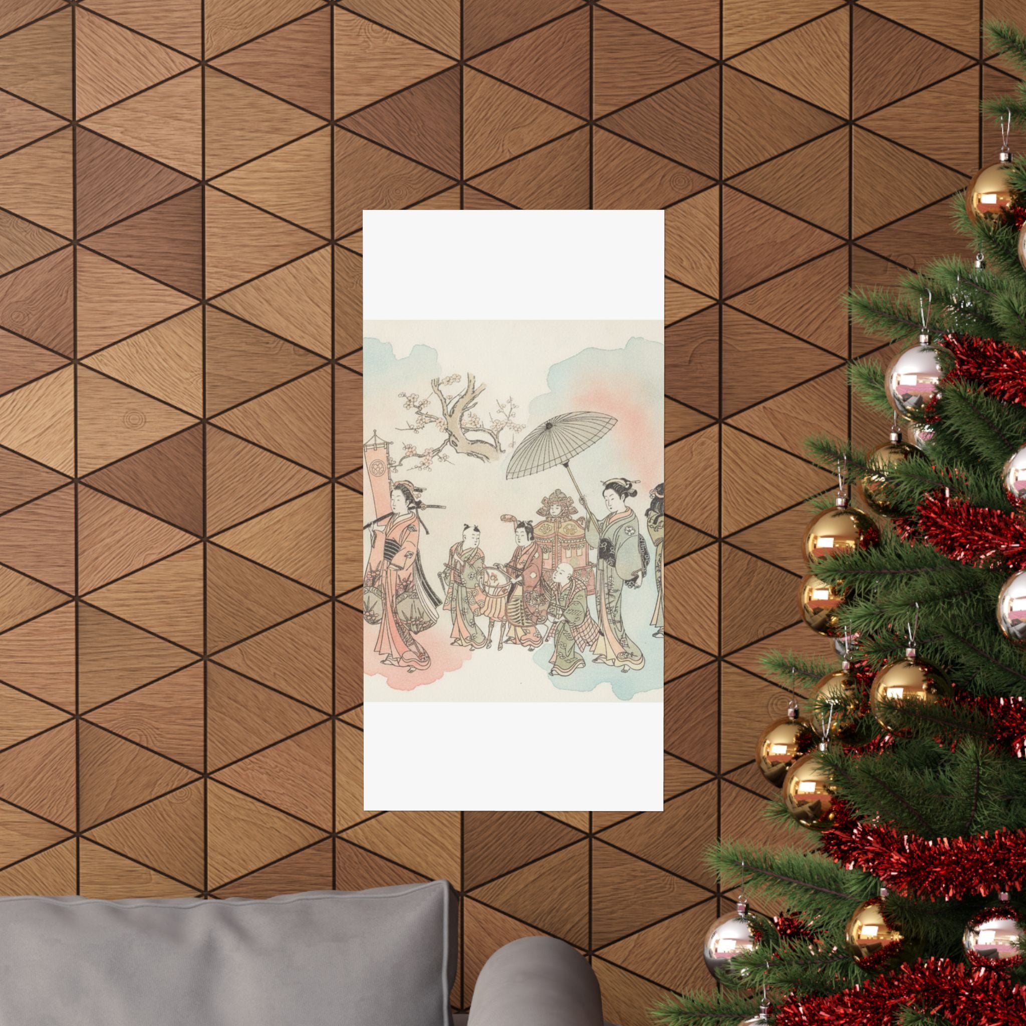 Watercolor — Children Play-Acting A Daimyo Procession — Matte Poster