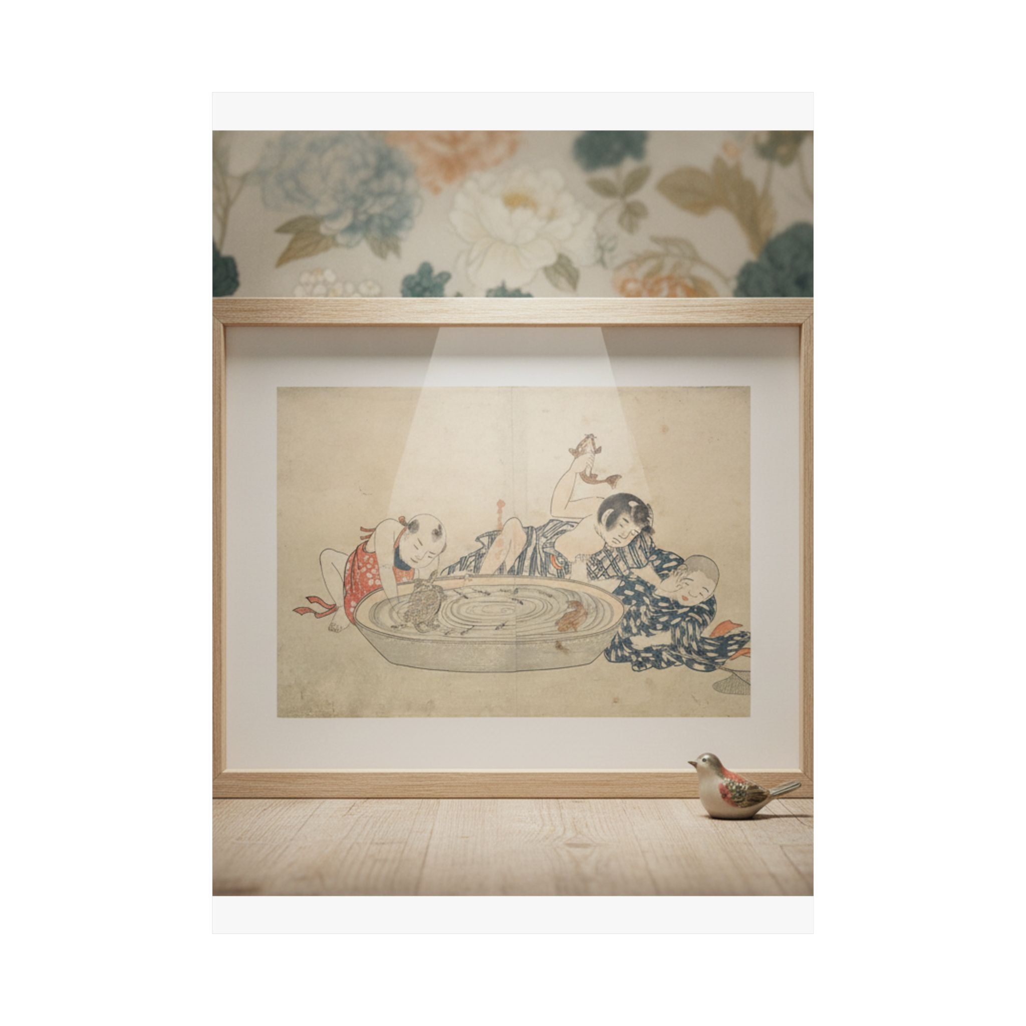 Product Marketing — Boys Playing With A Basin Of Fish And Turtles — Matte Poster