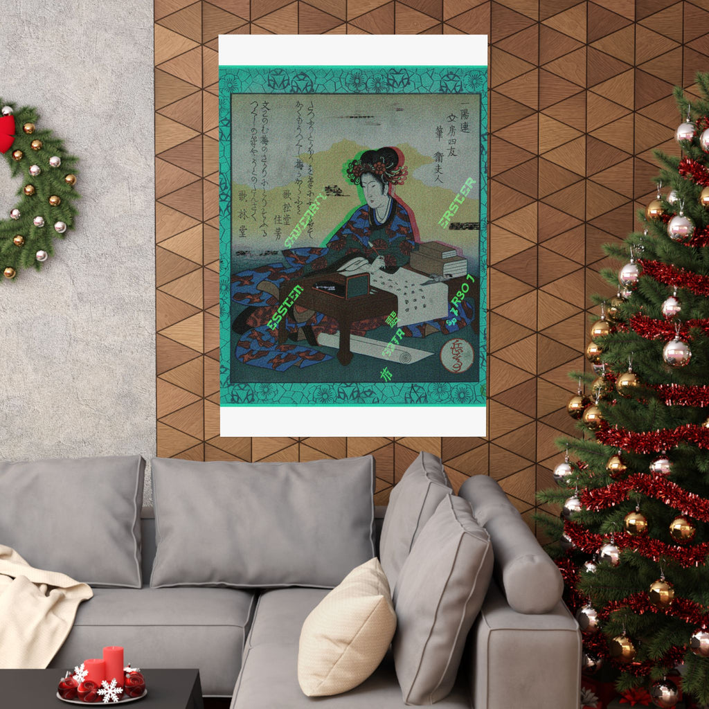 Glitch Culture — Chinese Lady Seated At A Table, Composing An Ode — Matte Poster