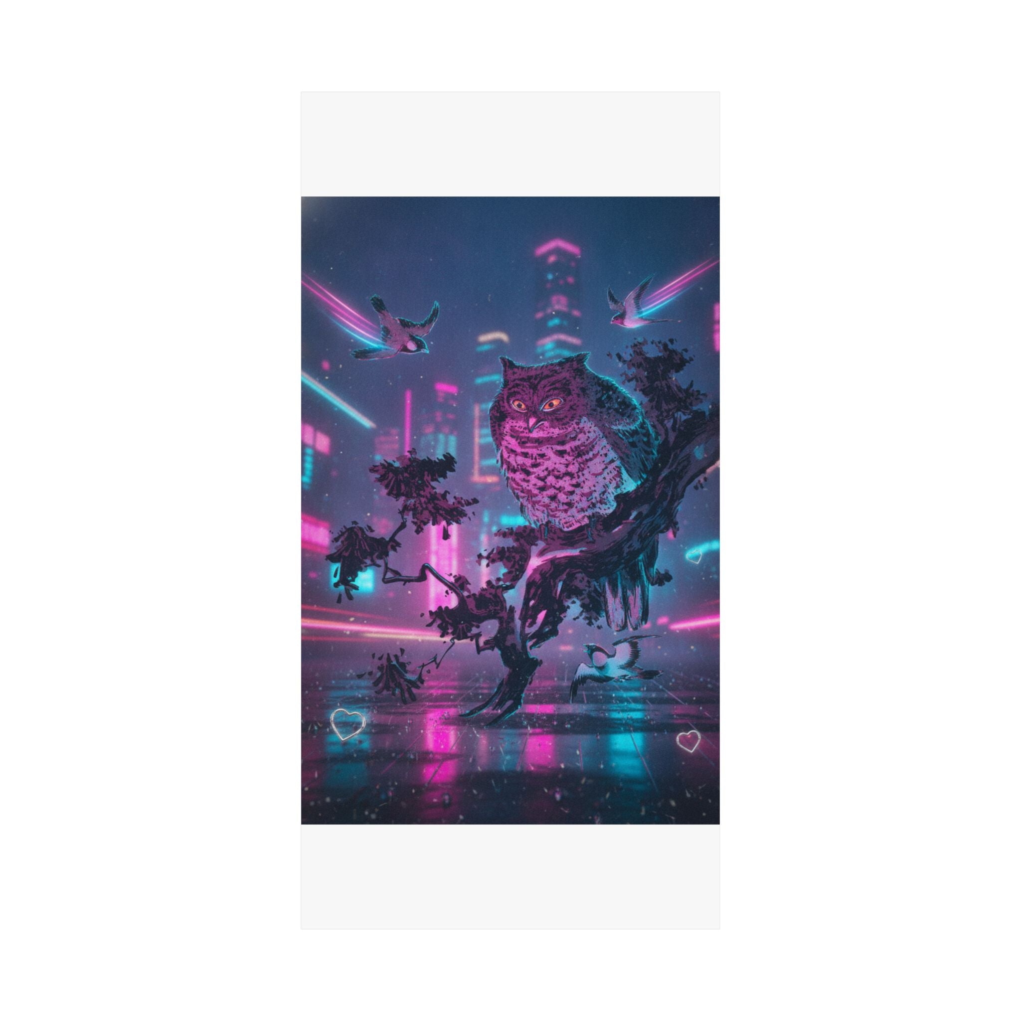 Neon Noir — Owl And Two Swallows — Matte Poster