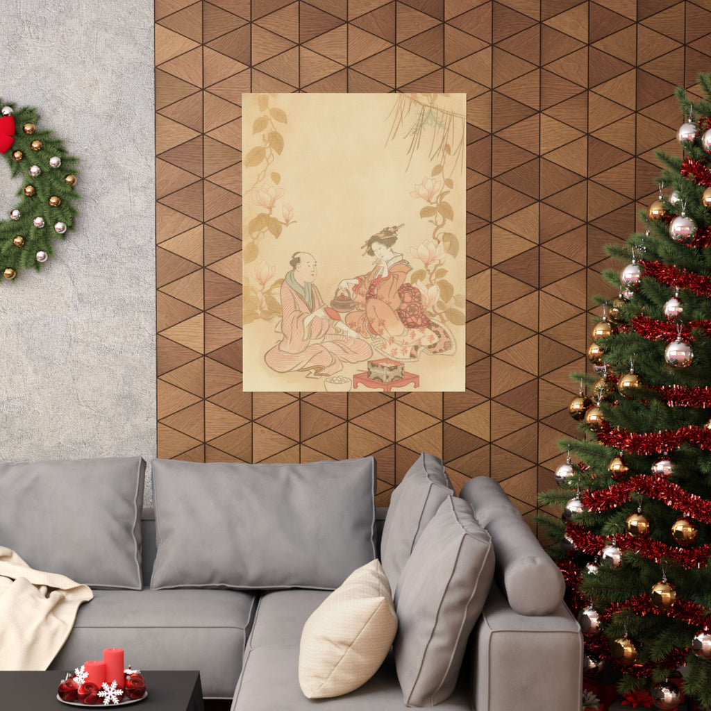 Southern Sunset — Woman Entertaining Her Guest With New Year Wine — Matte Poster