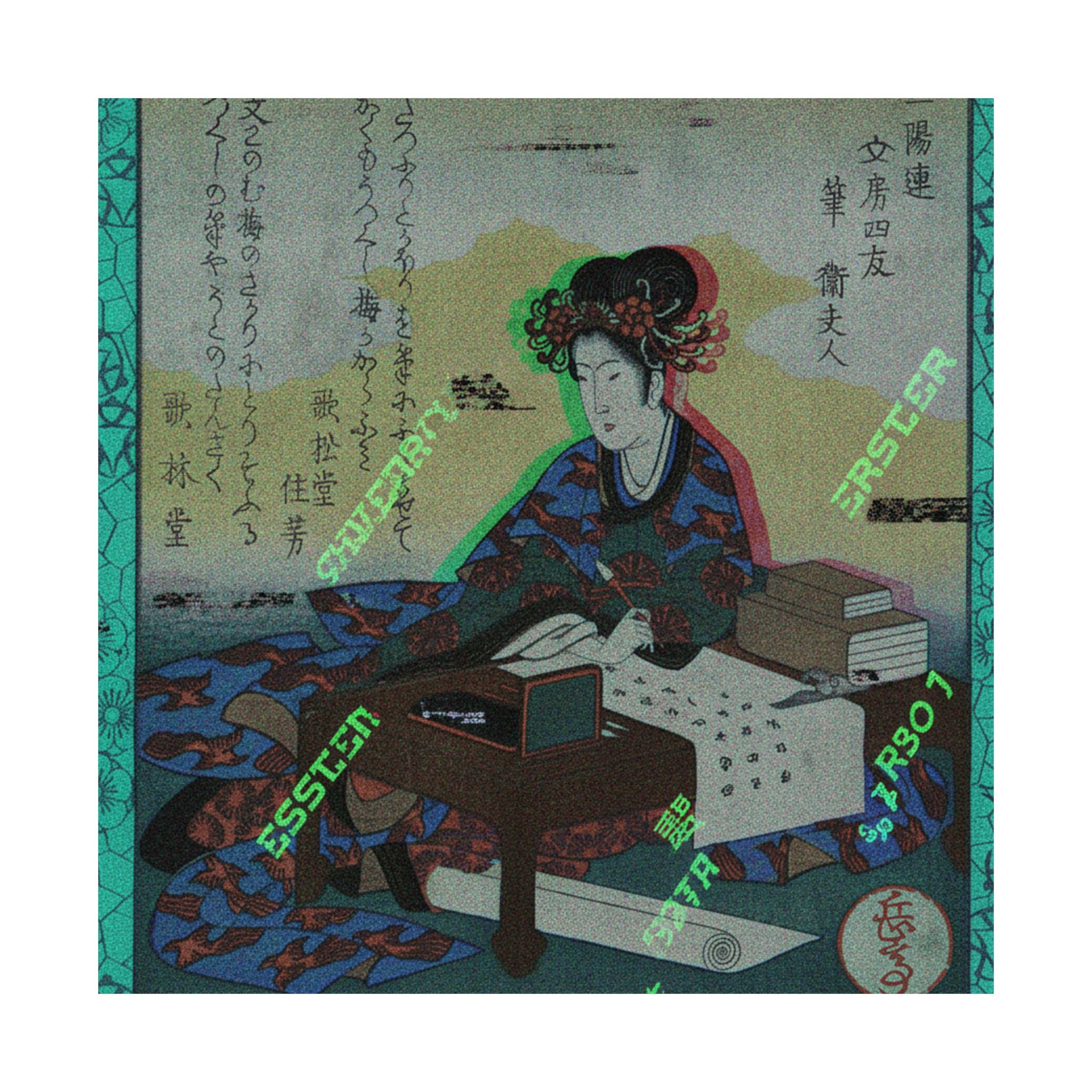 Glitch Culture — Chinese Lady Seated At A Table, Composing An Ode — Matte Poster