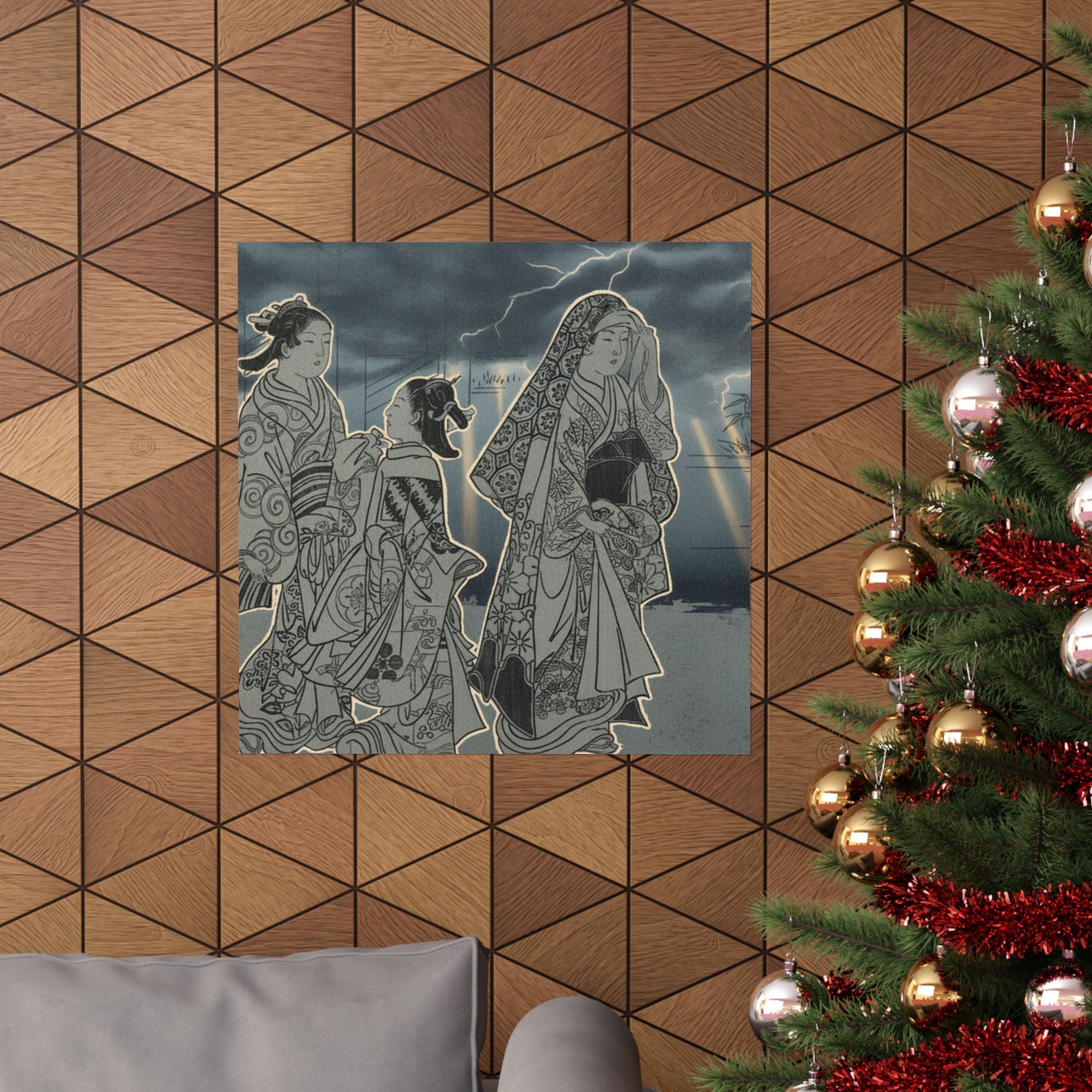 Dramatic Storm — A Courtesan Followed By Two Girl Attendants — Matte Poster