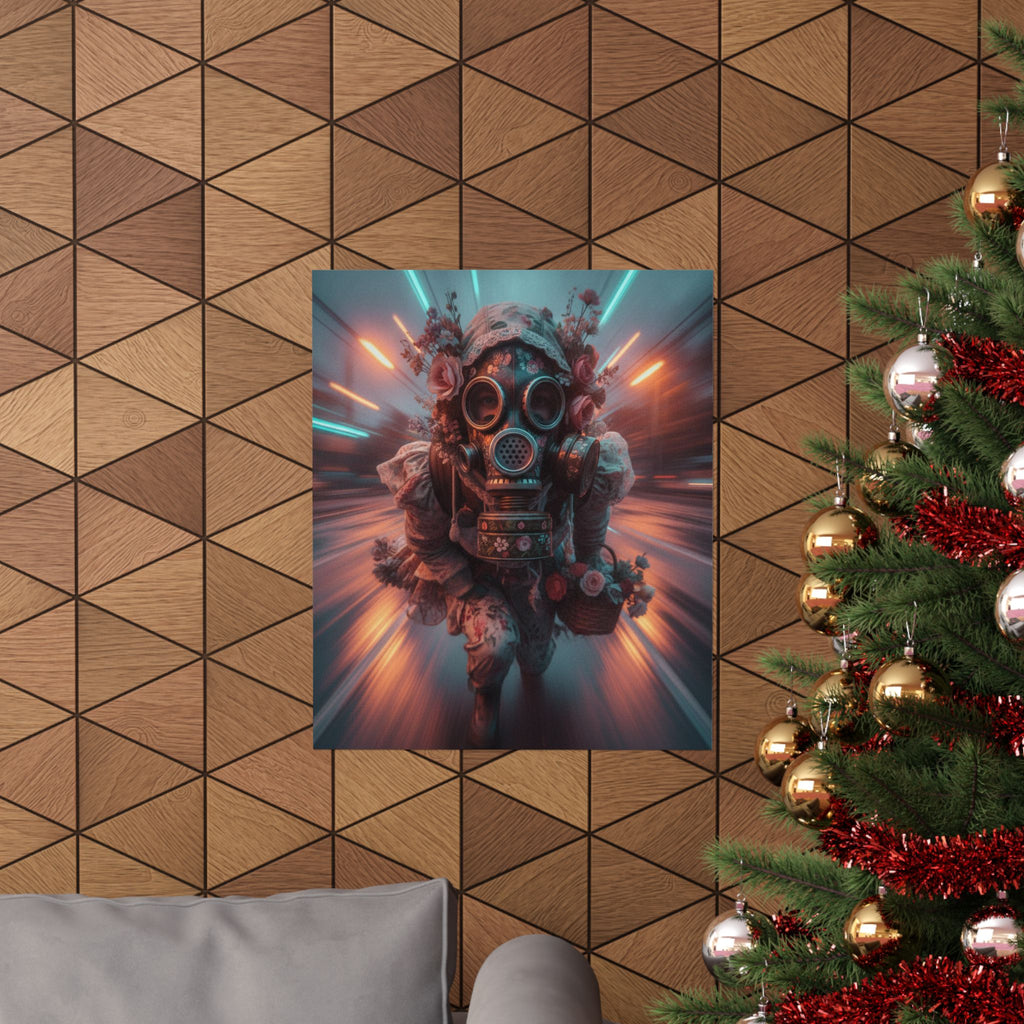 Neon Tunnel Rose Gas Mask Post-Apocalyptic Poster