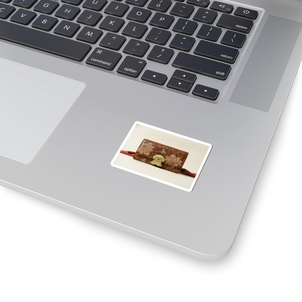 Product Marketing — Leather Purse With A Buckle In The Shape Of A Puppy — Kiss-Cut Sticker