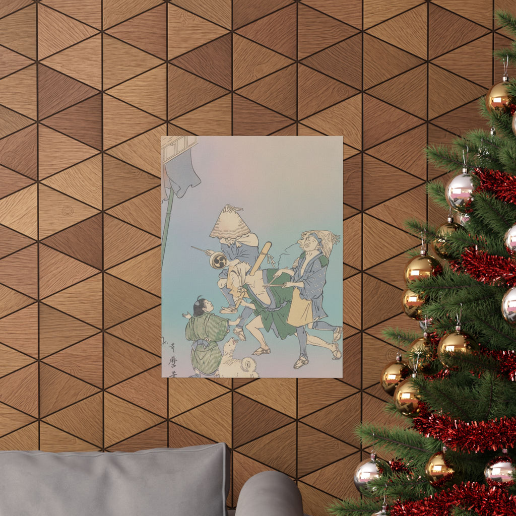 Affirmation — Three Revelers Of The Lower Classes, Wearing Komuso Hats, With Small Boy And Dog — Matte Poster
