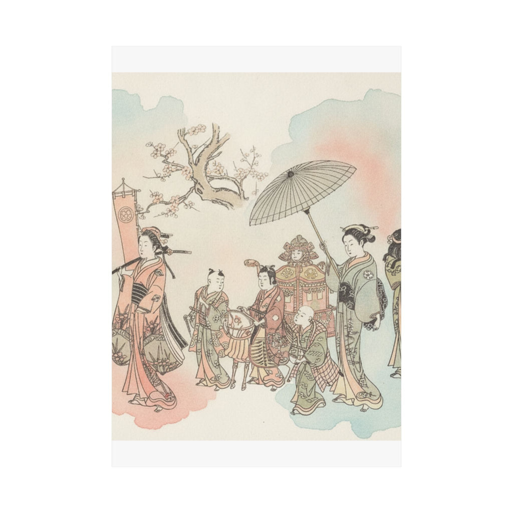 Watercolor — Children Play-Acting A Daimyo Procession — Matte Poster
