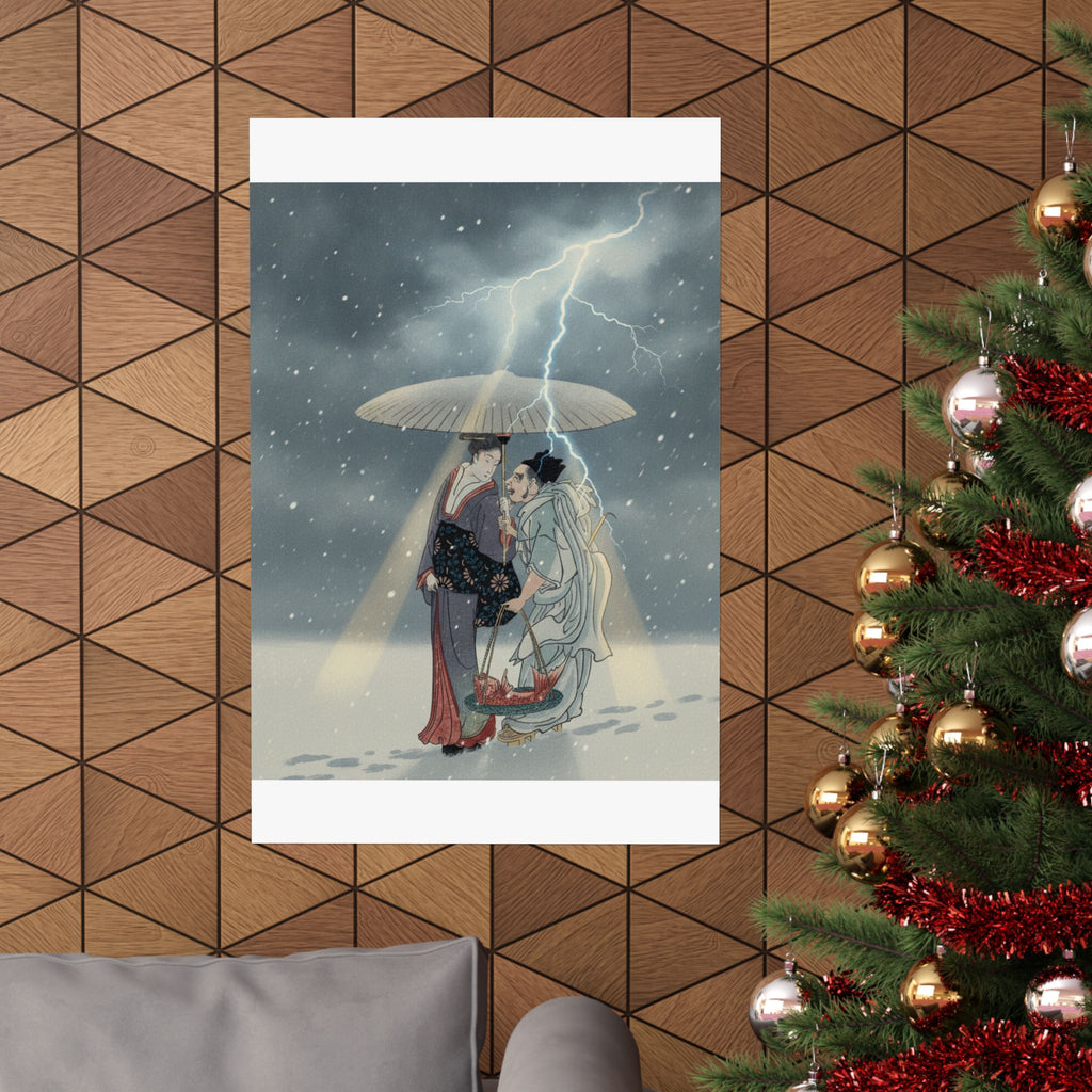 Dramatic Storm — Ebisu And Benten Walking In The Snow — Matte Poster