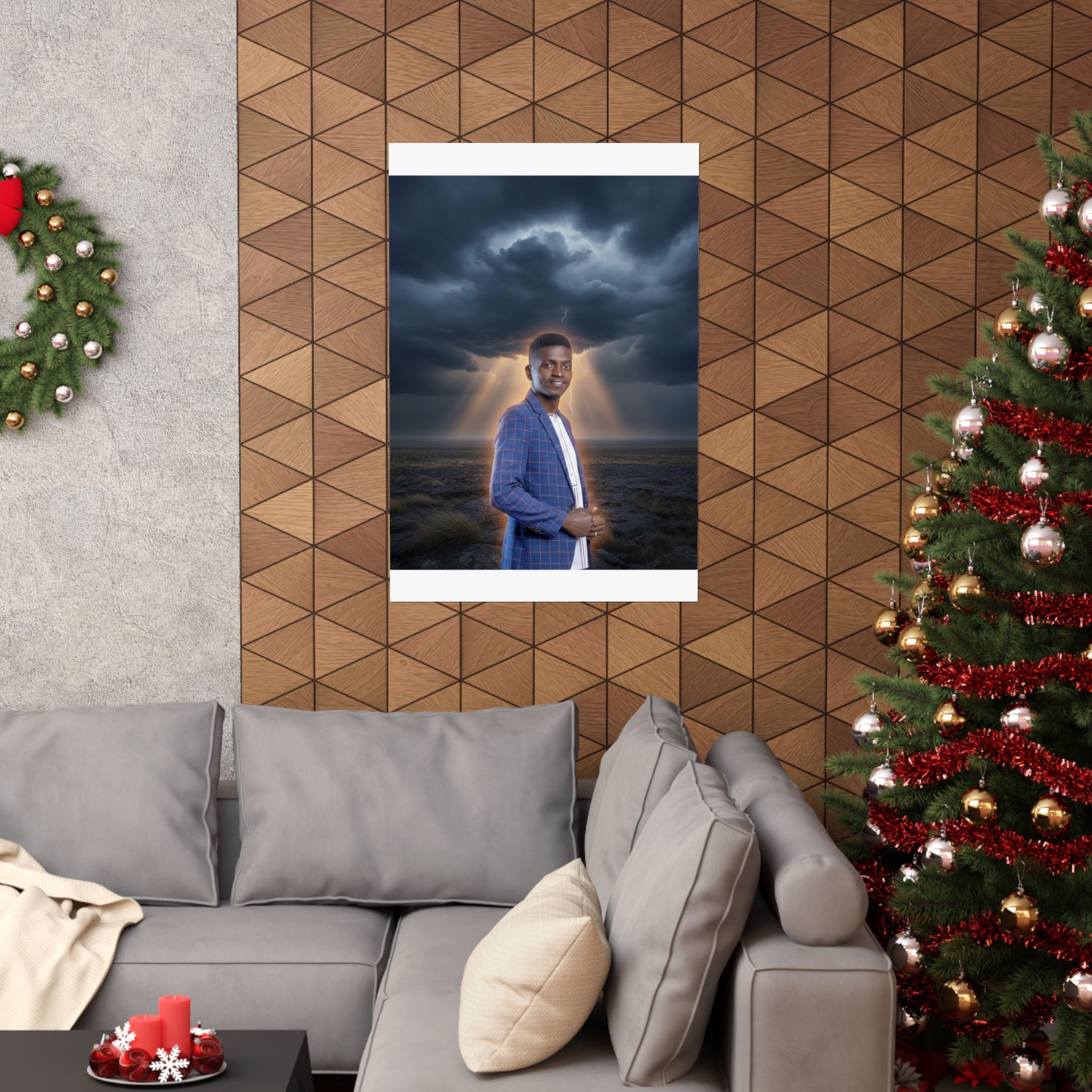 Smiling Man Blue Check Blazer Storm Sunrays Matte Poster