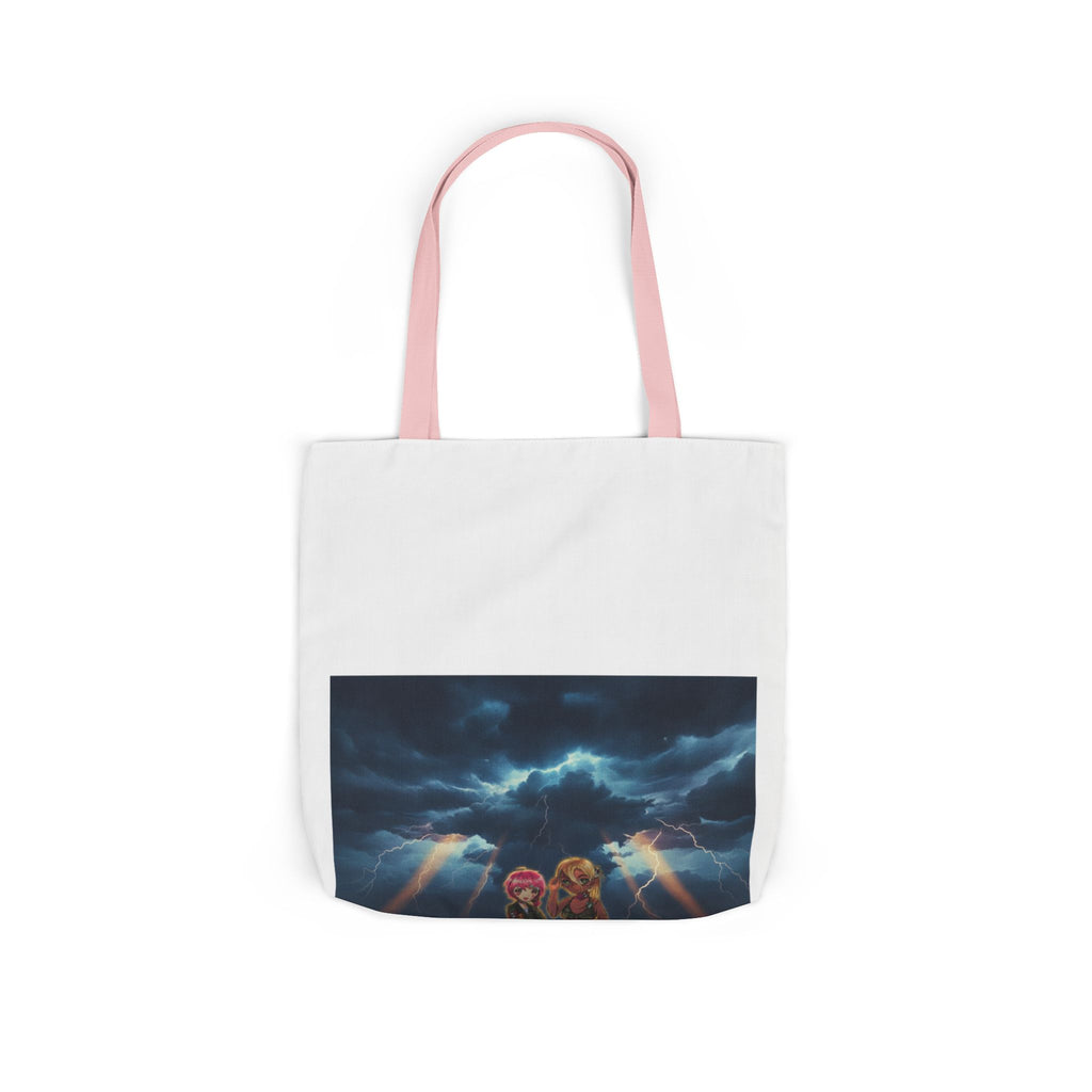 Anime Girls Under Lightning Storm Canvas Tote Bag
