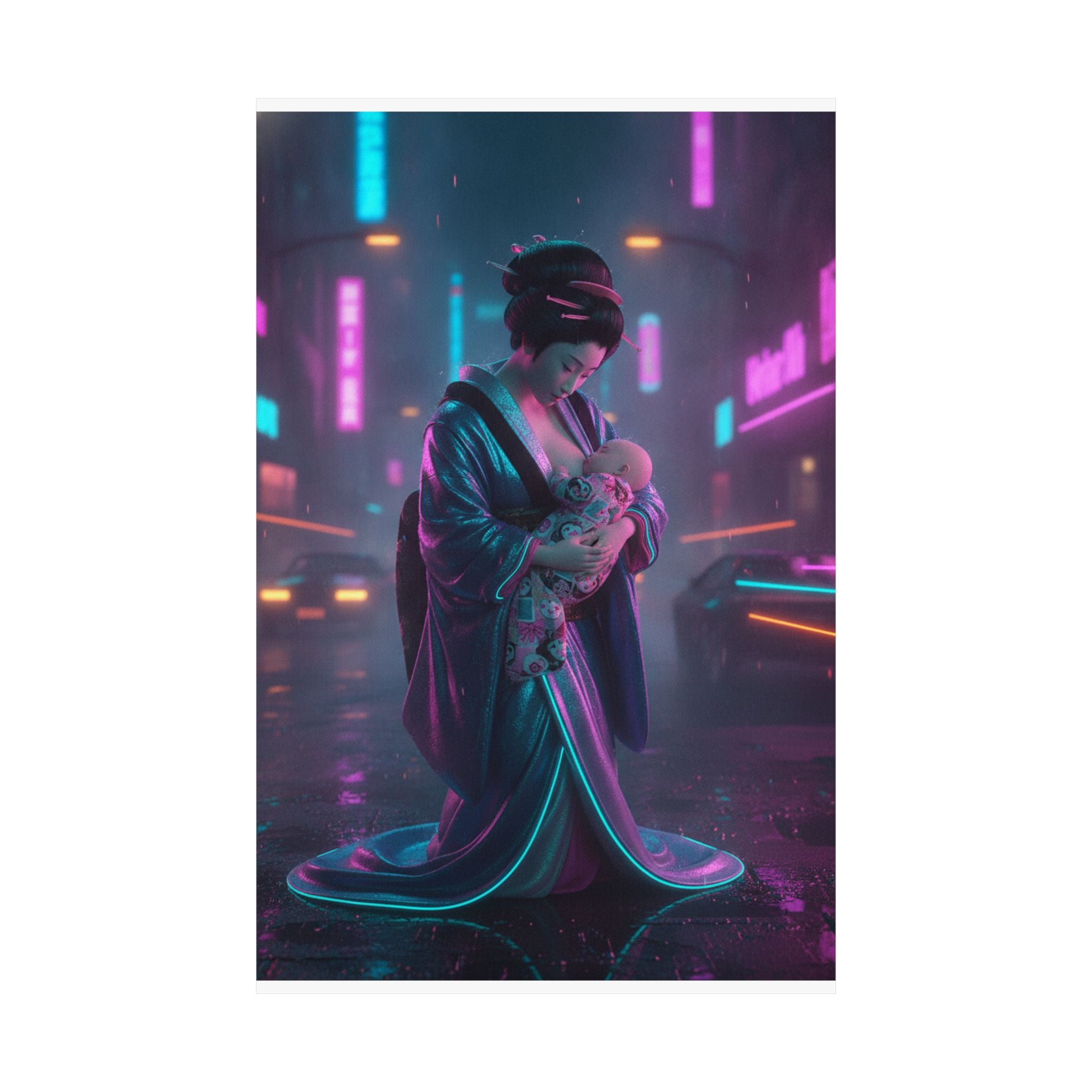 Neon Noir — Young Mother Nursing Her Baby — Matte Poster