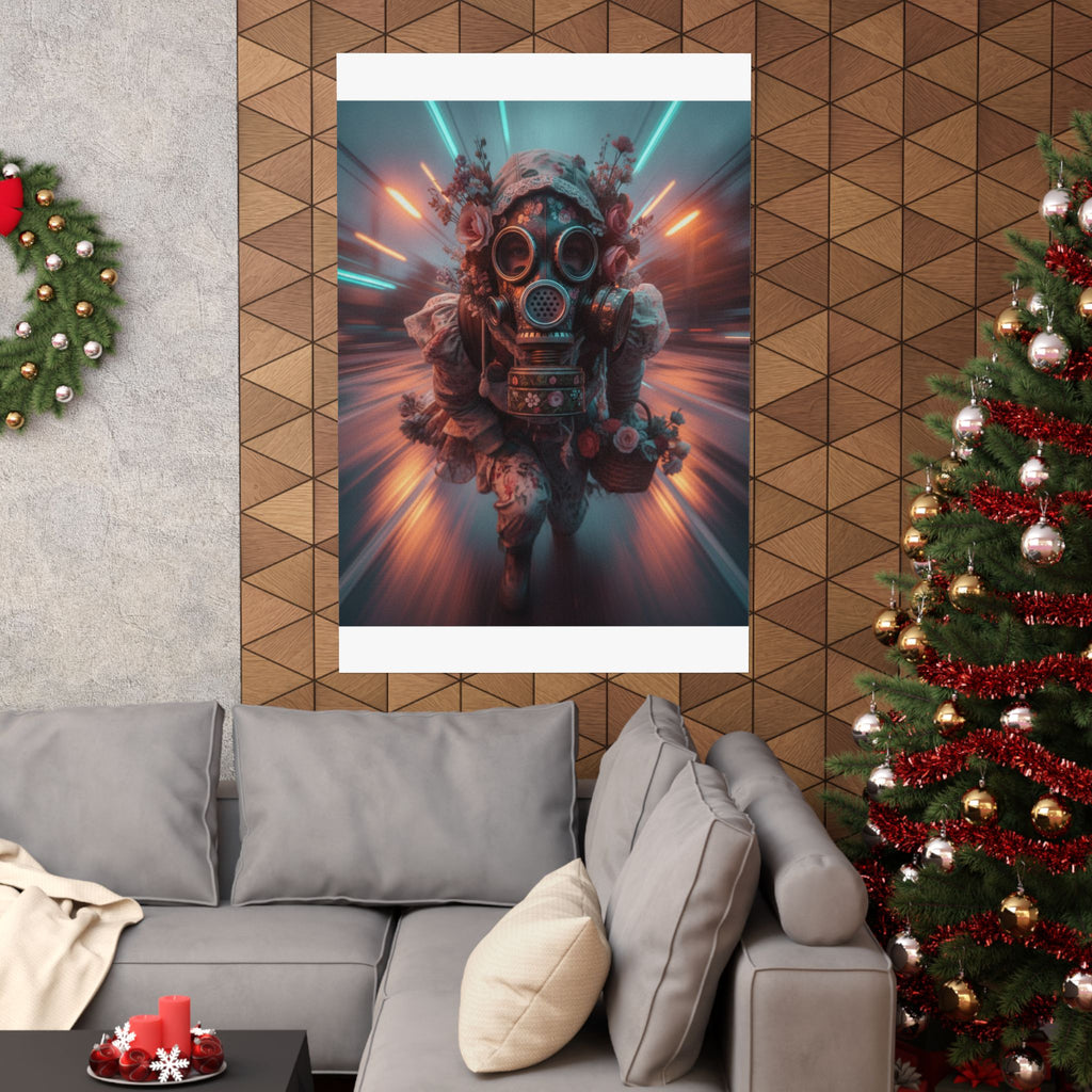 Neon Tunnel Rose Gas Mask Post-Apocalyptic Poster