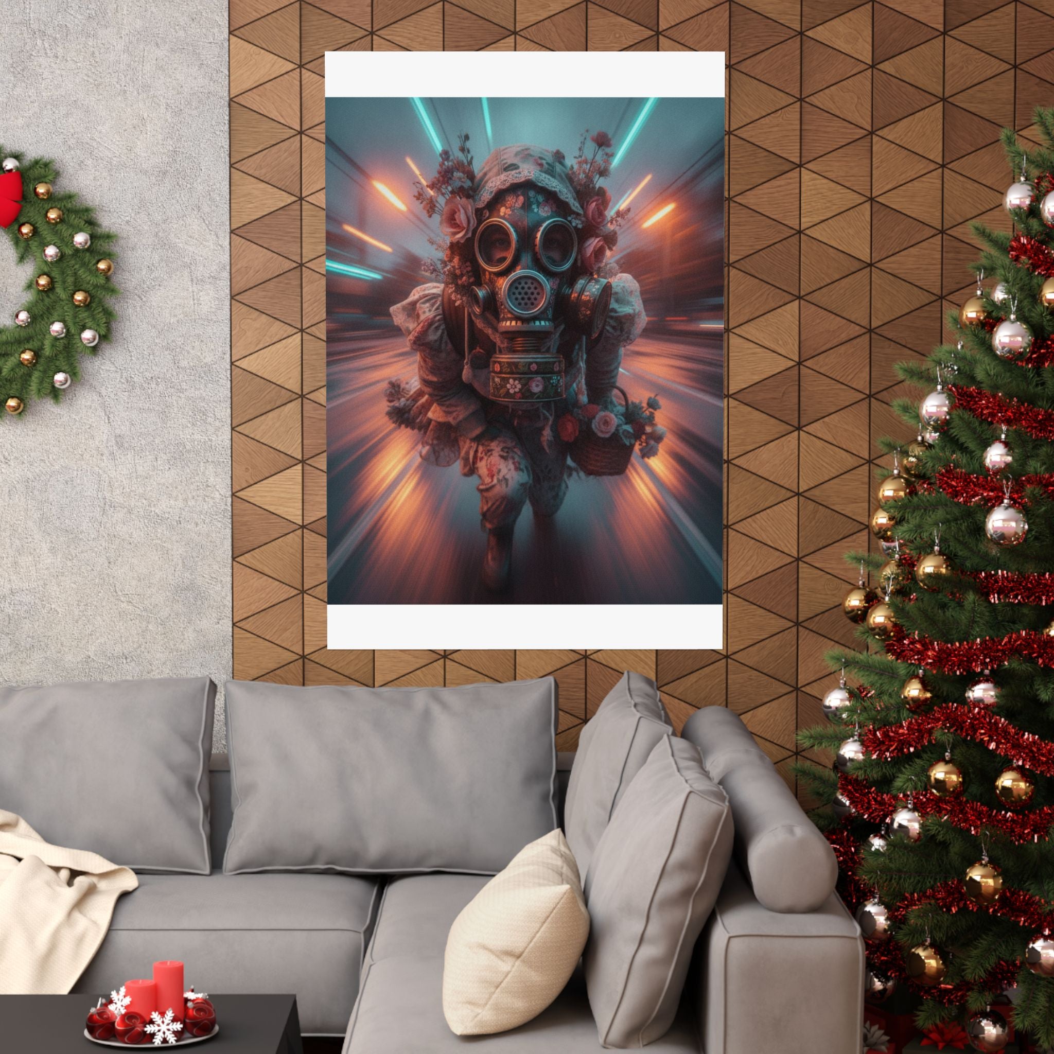 Neon Tunnel Rose Gas Mask Post-Apocalyptic Poster