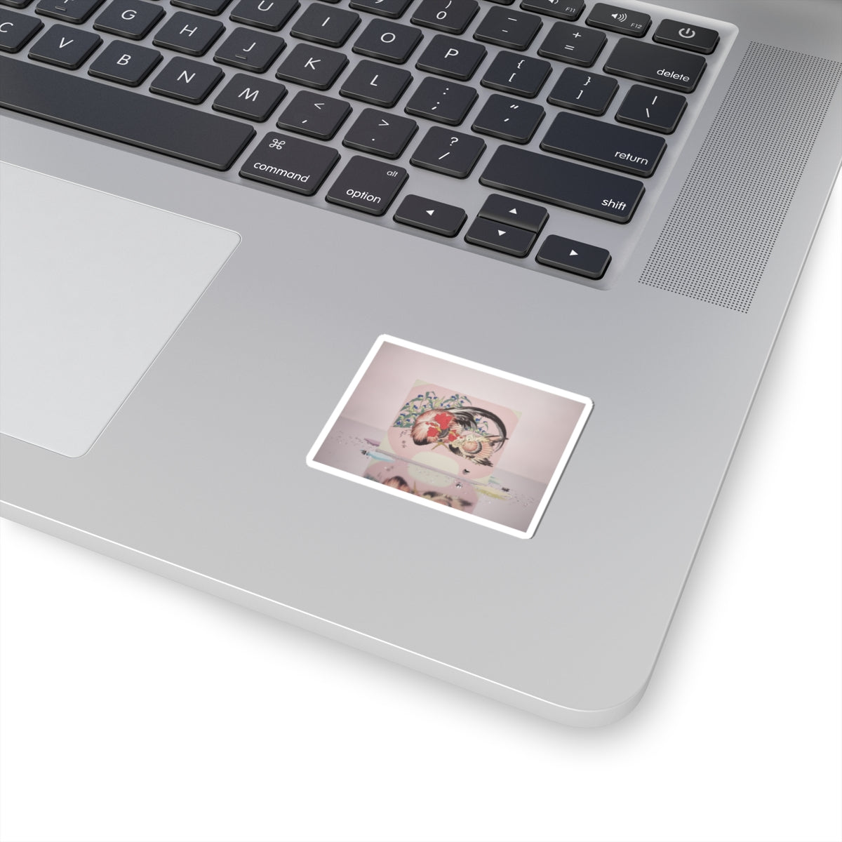 Product Marketing — Rooster, Hen And Chicken With Spiderwort — Kiss-Cut Sticker
