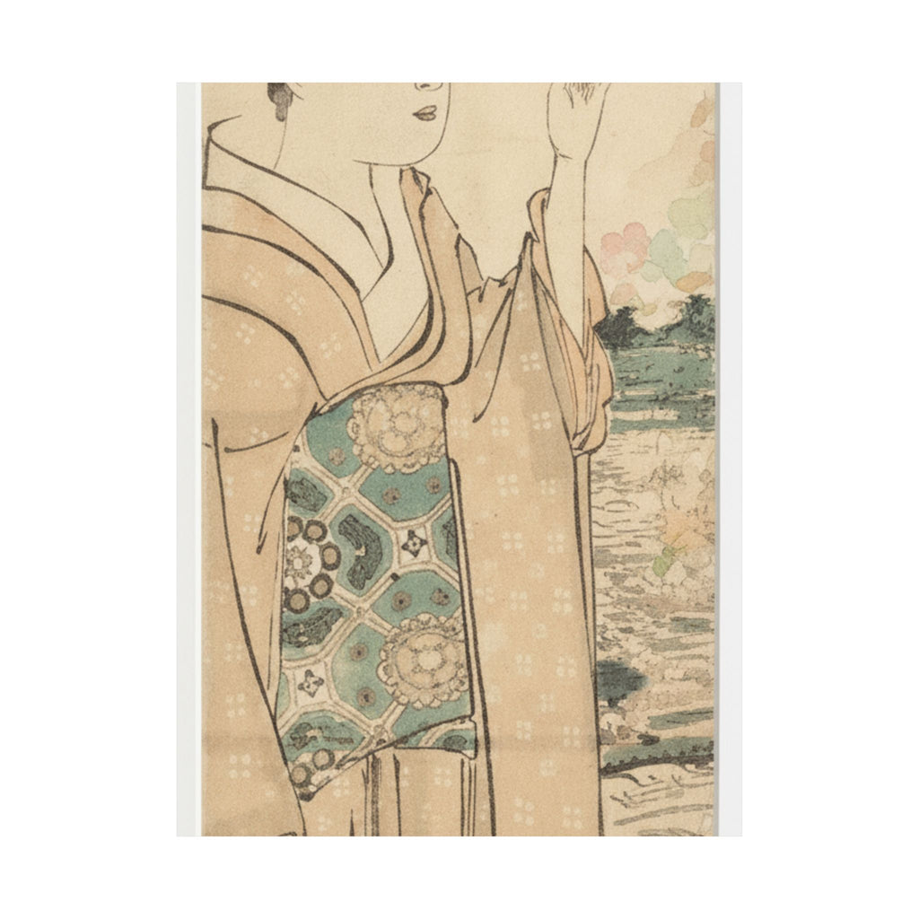 Watercolor — Woman With Fan On The Banks Of The Sumida River — Matte Poster